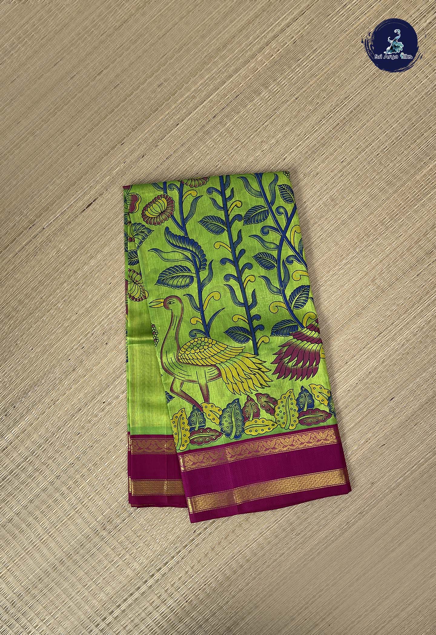 Green Korvai Silk Cotton Saree With Kalamkari Pattern