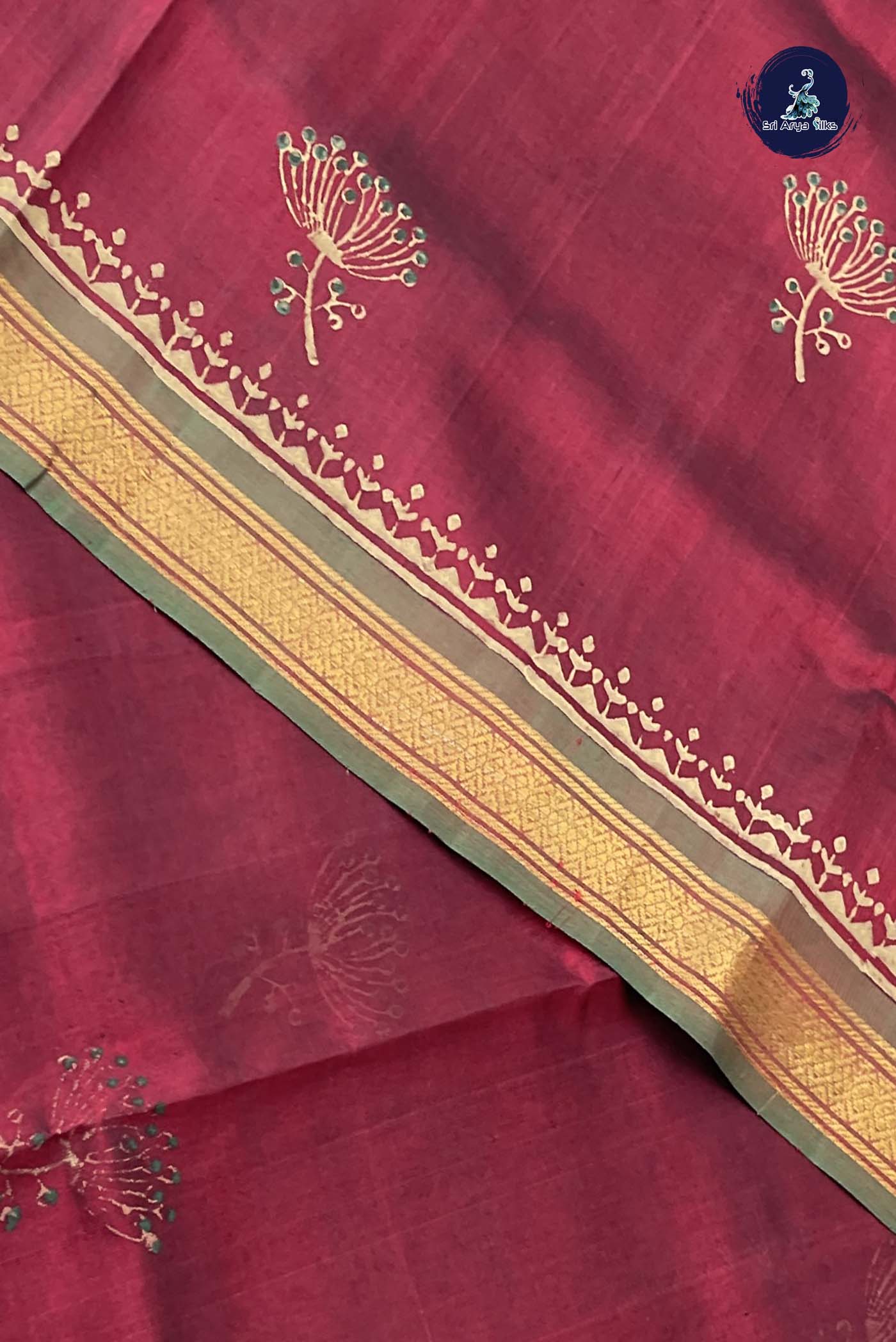 Dual Tone Brown Simple Silk Cotton Saree With Printed Pattern