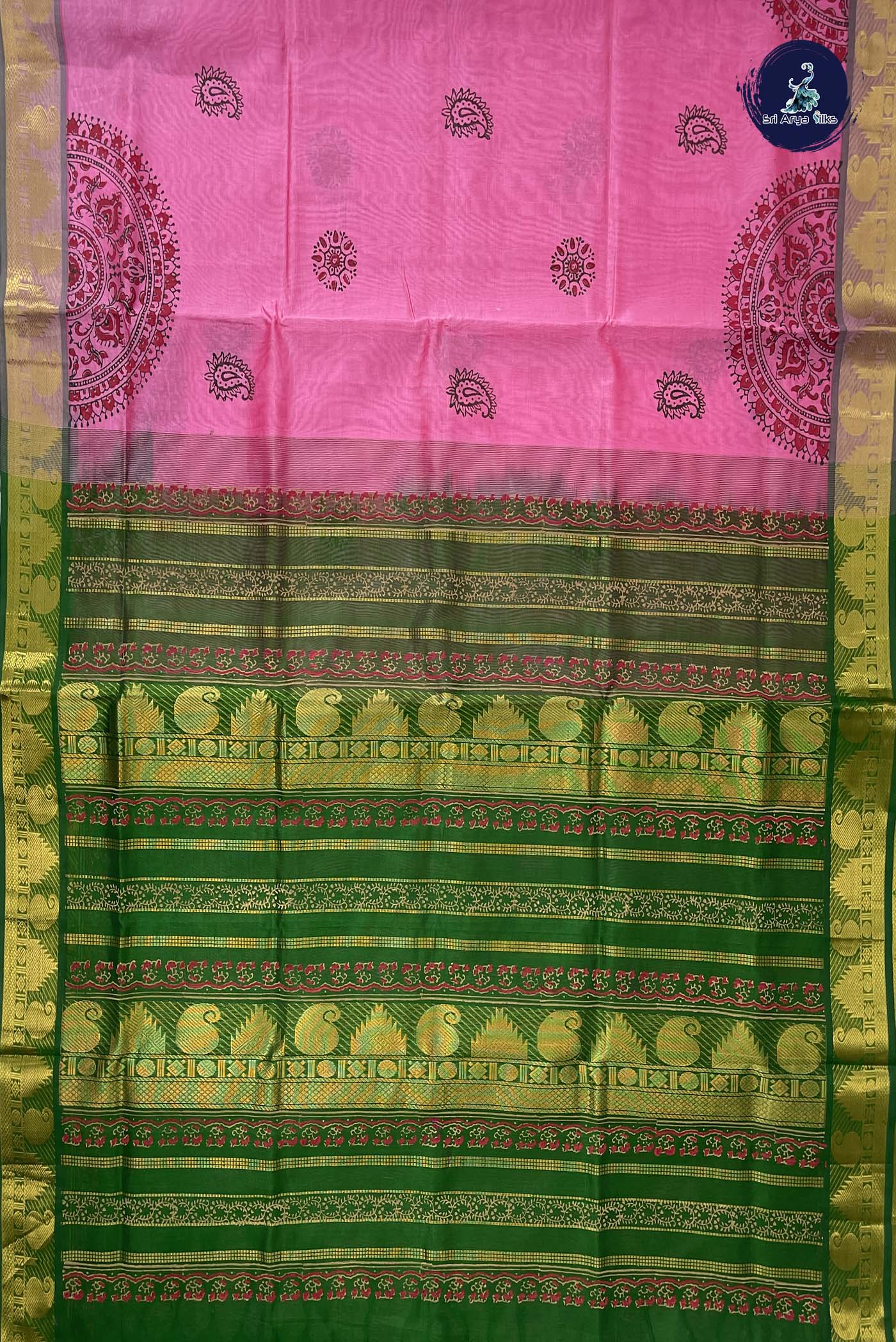 Lotus Pink Simple Silk Cotton Saree With Printed Pattern