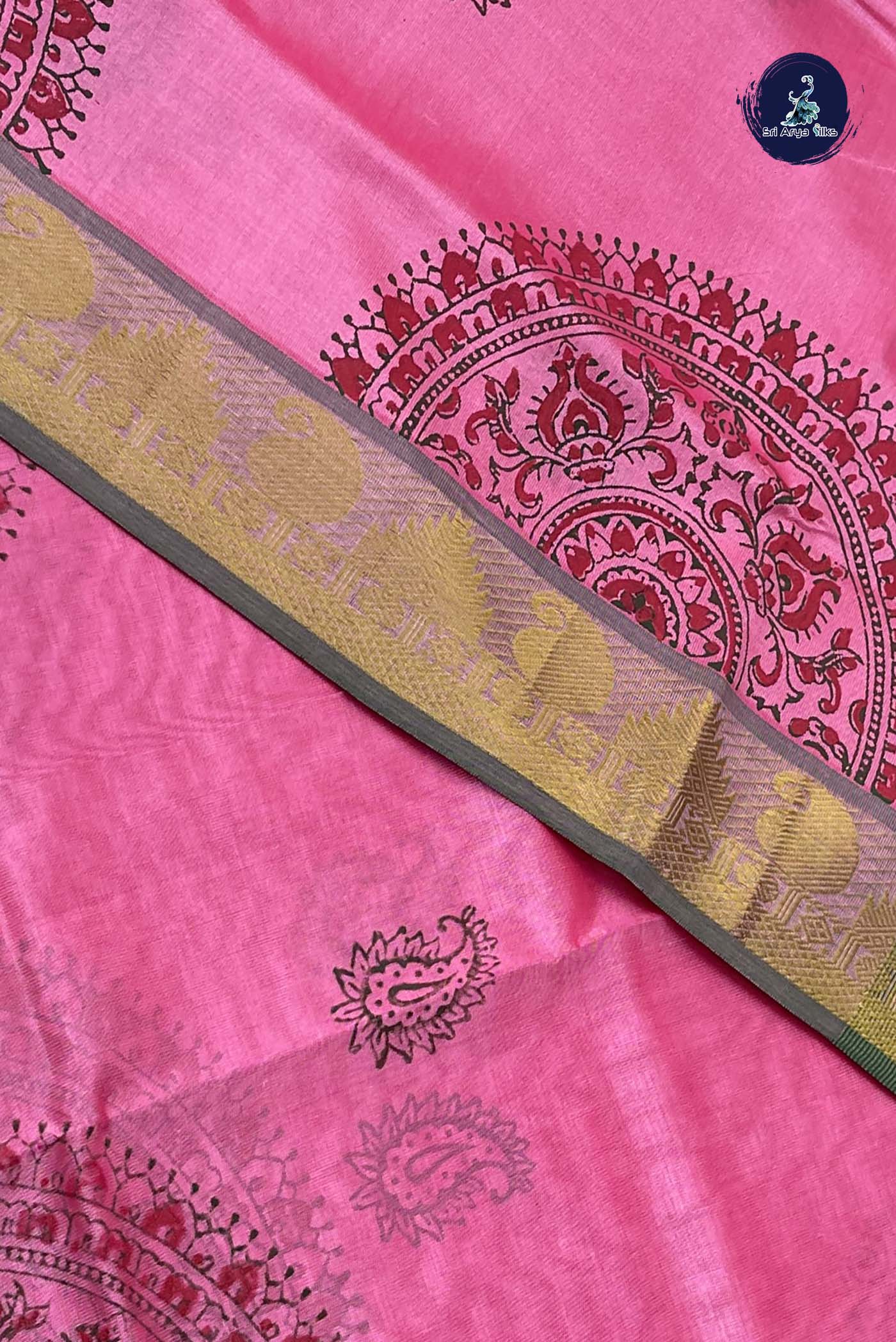Lotus Pink Simple Silk Cotton Saree With Printed Pattern