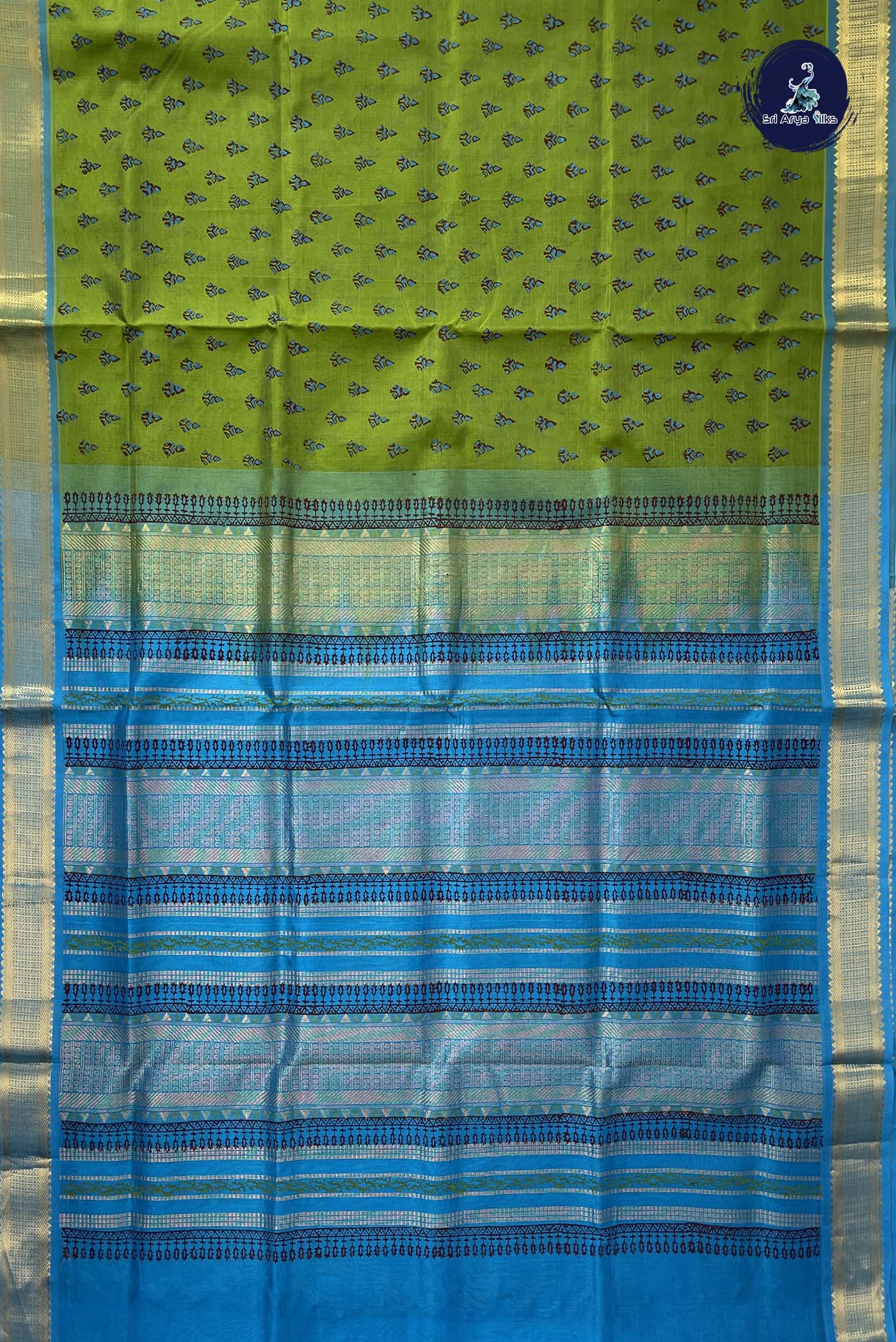 Mehendi Green Simple Silk Cotton Saree With Printed Pattern