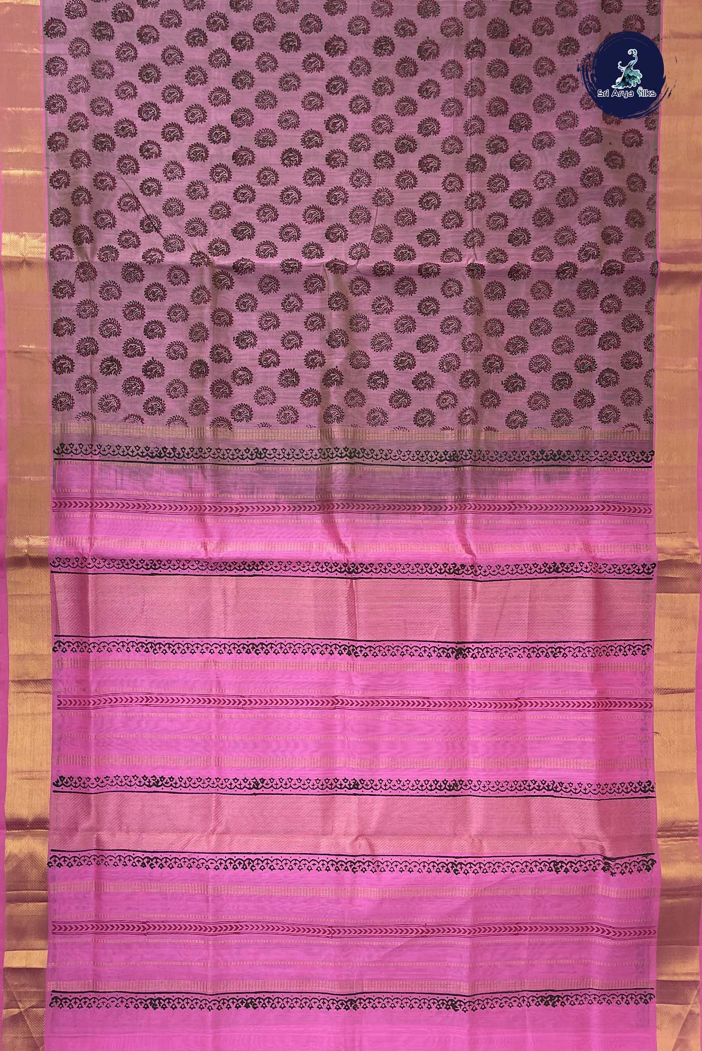Dual Tone Pink Simple Silk Cotton Saree With Printed Pattern