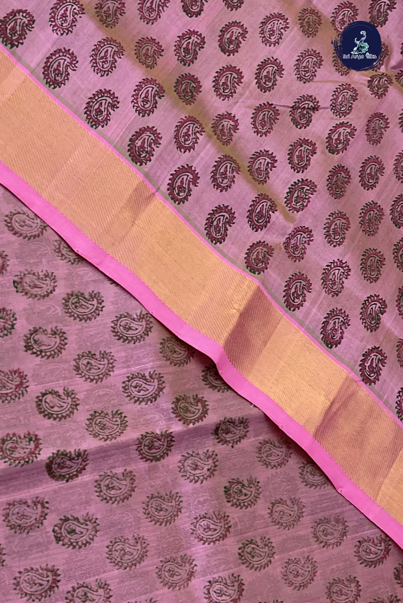 Dual Tone Pink Simple Silk Cotton Saree With Printed Pattern