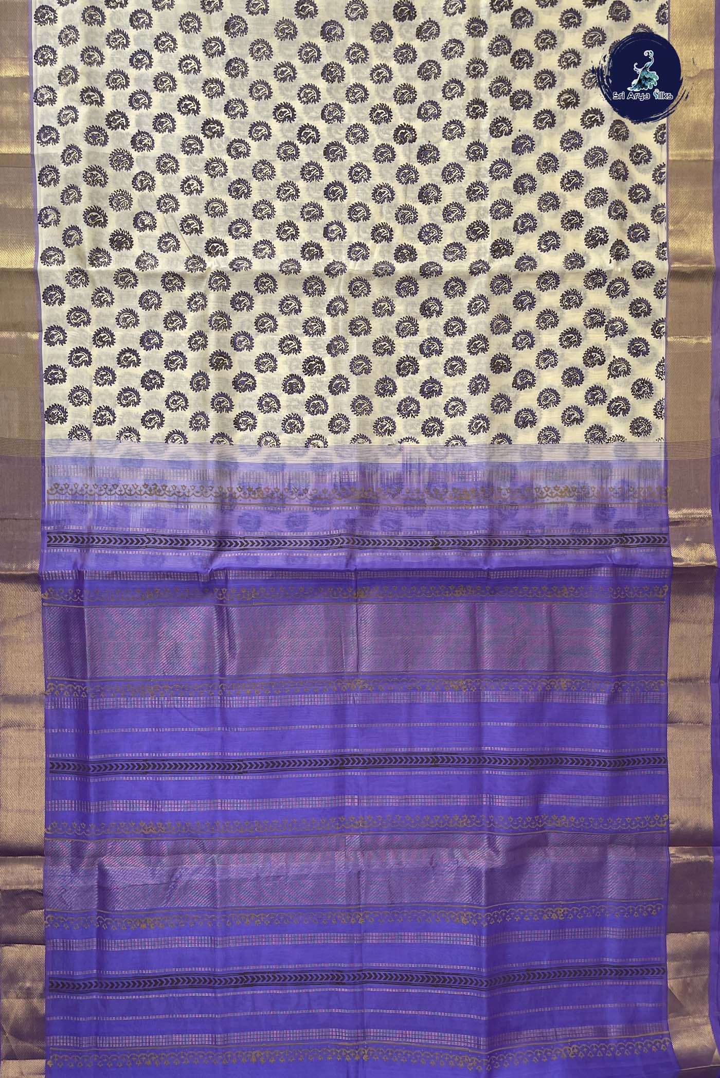 Off White Simple Silk Cotton Saree With Printed Pattern