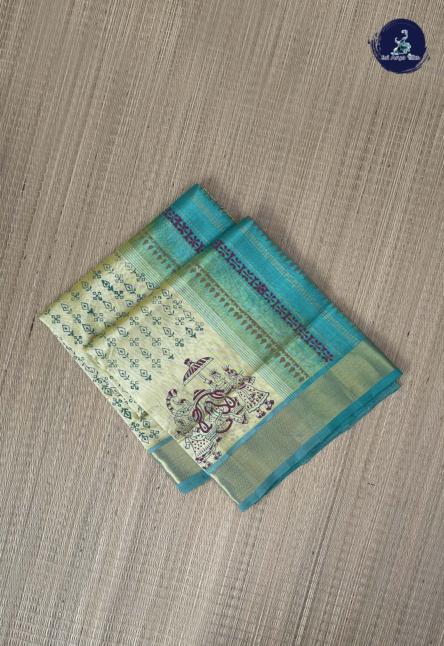 Creamish Yellow Simple Silk Cotton Saree With Printed Pattern