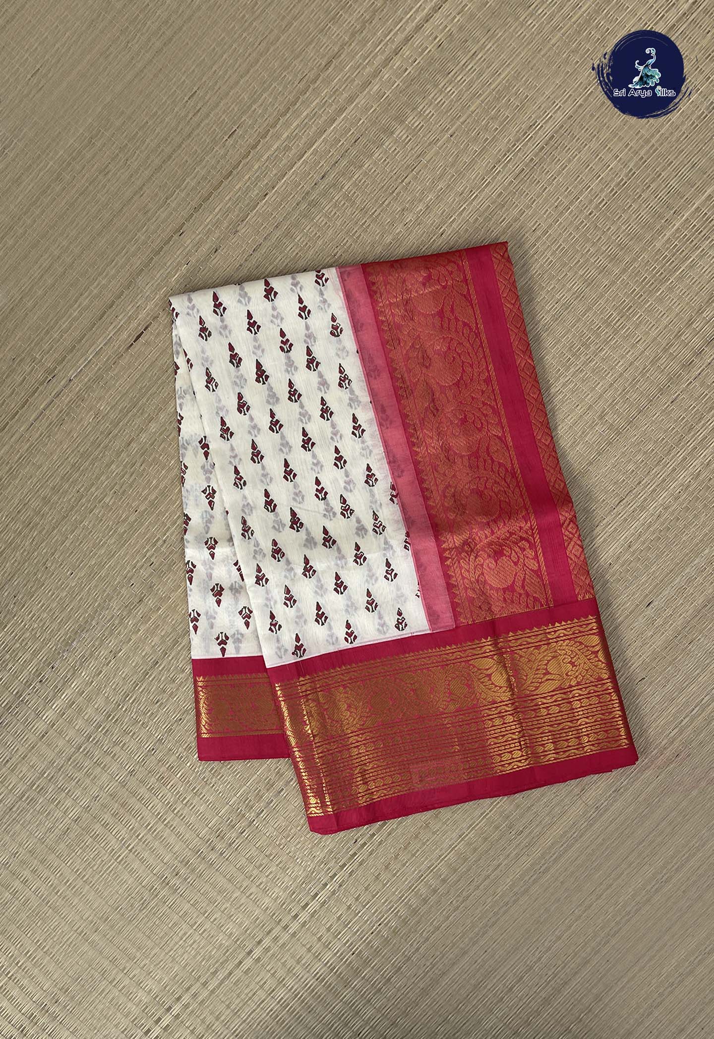 Off White Korvai Silk Cotton Saree With Printed Pattern