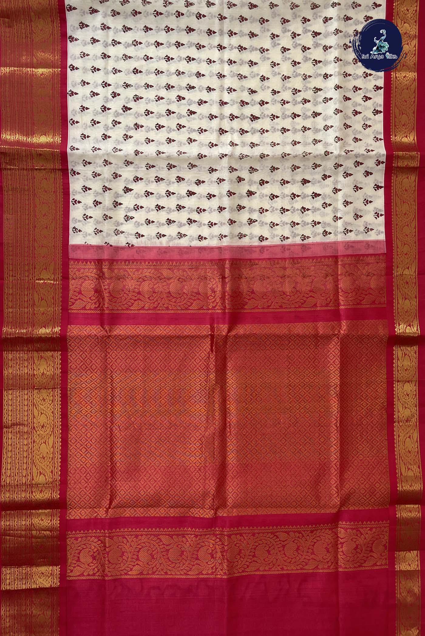Off White Korvai Silk Cotton Saree With Printed Pattern