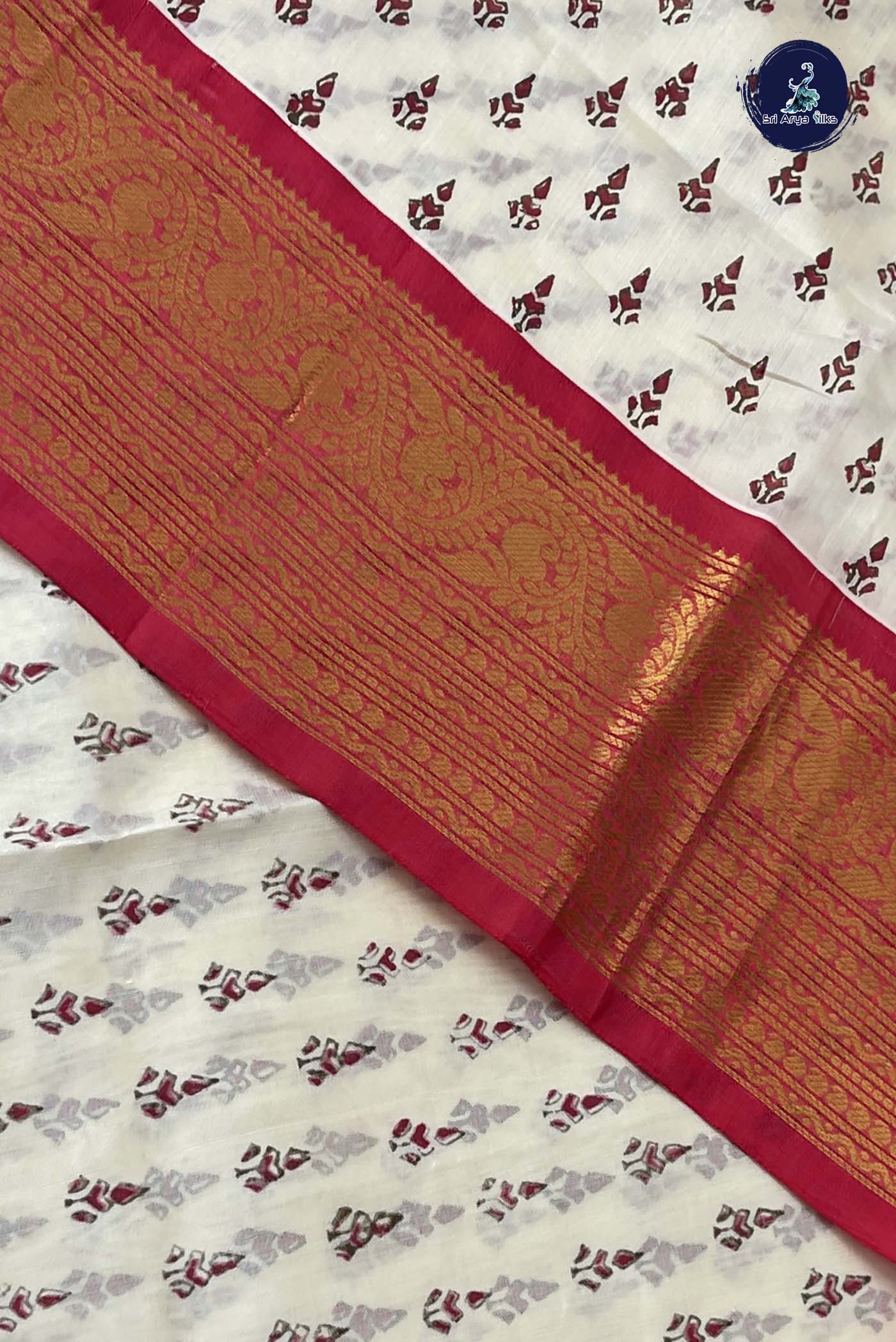 Off White Korvai Silk Cotton Saree With Printed Pattern