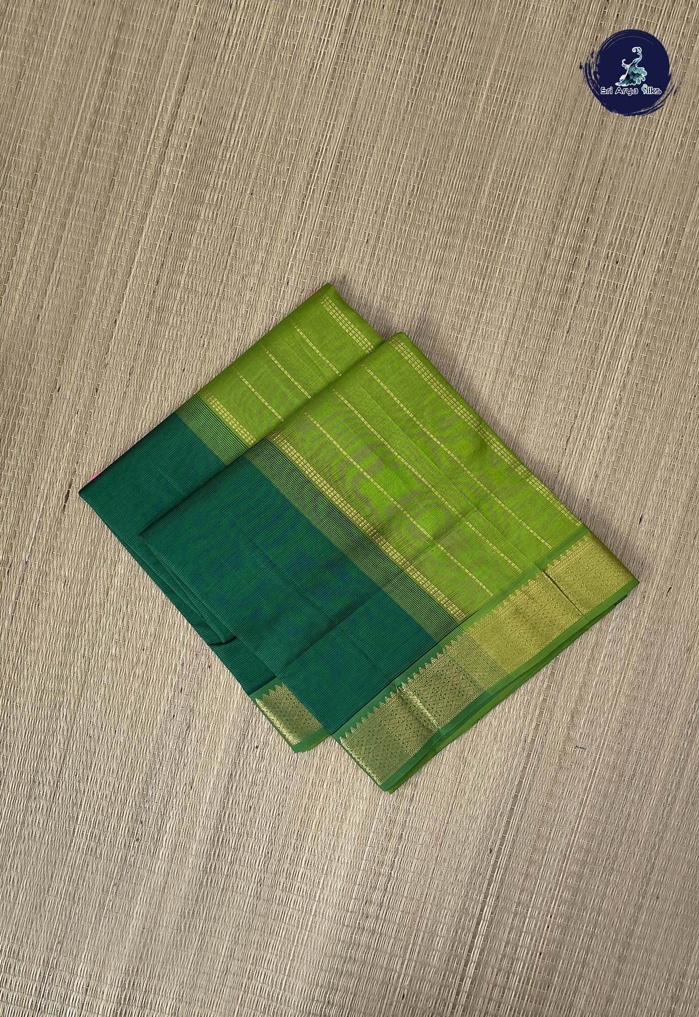 Dark Green Vaira Oosi Silk Cotton Saree With Vaira Oosi Pattern