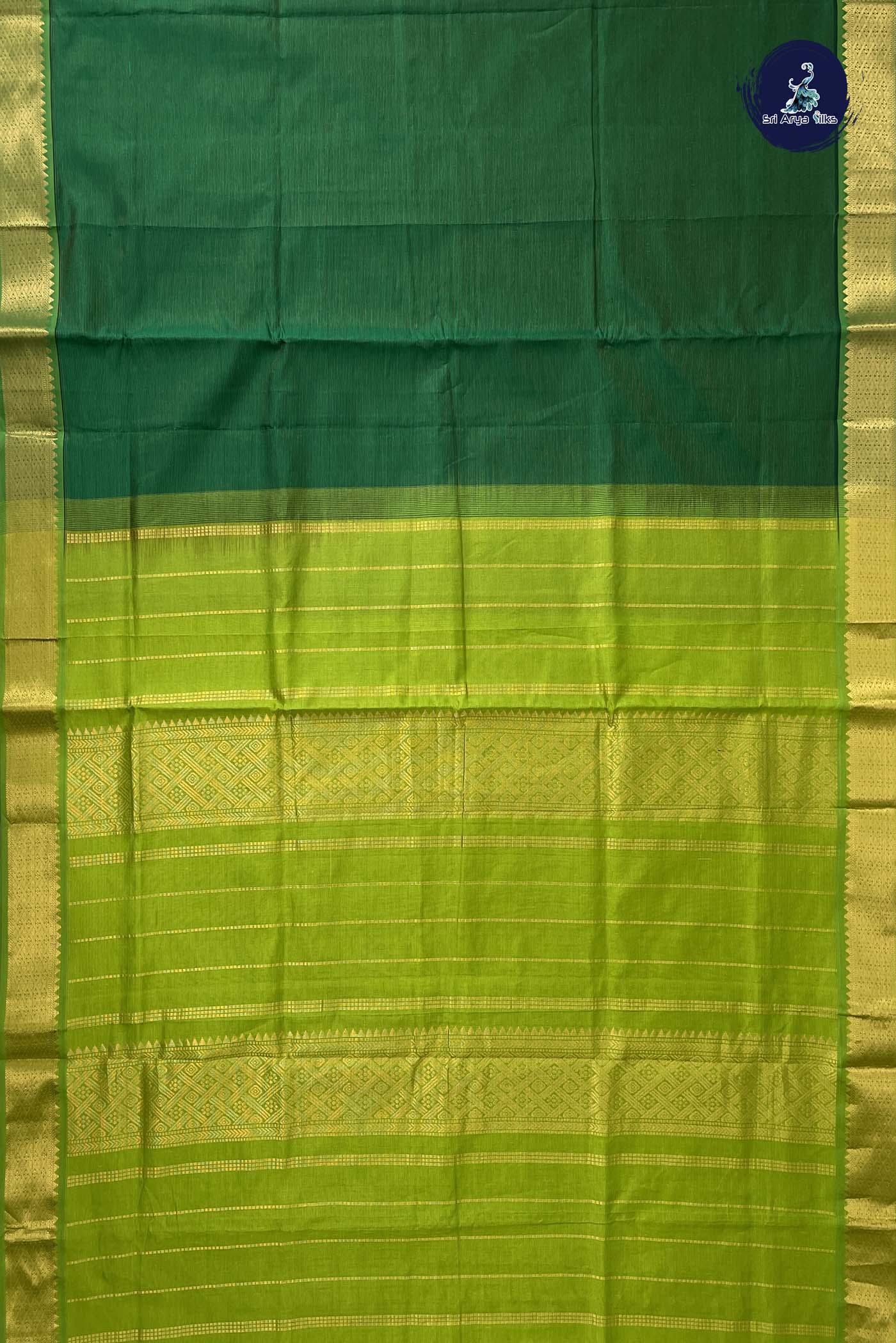 Dark Green Vaira Oosi Silk Cotton Saree With Vaira Oosi Pattern
