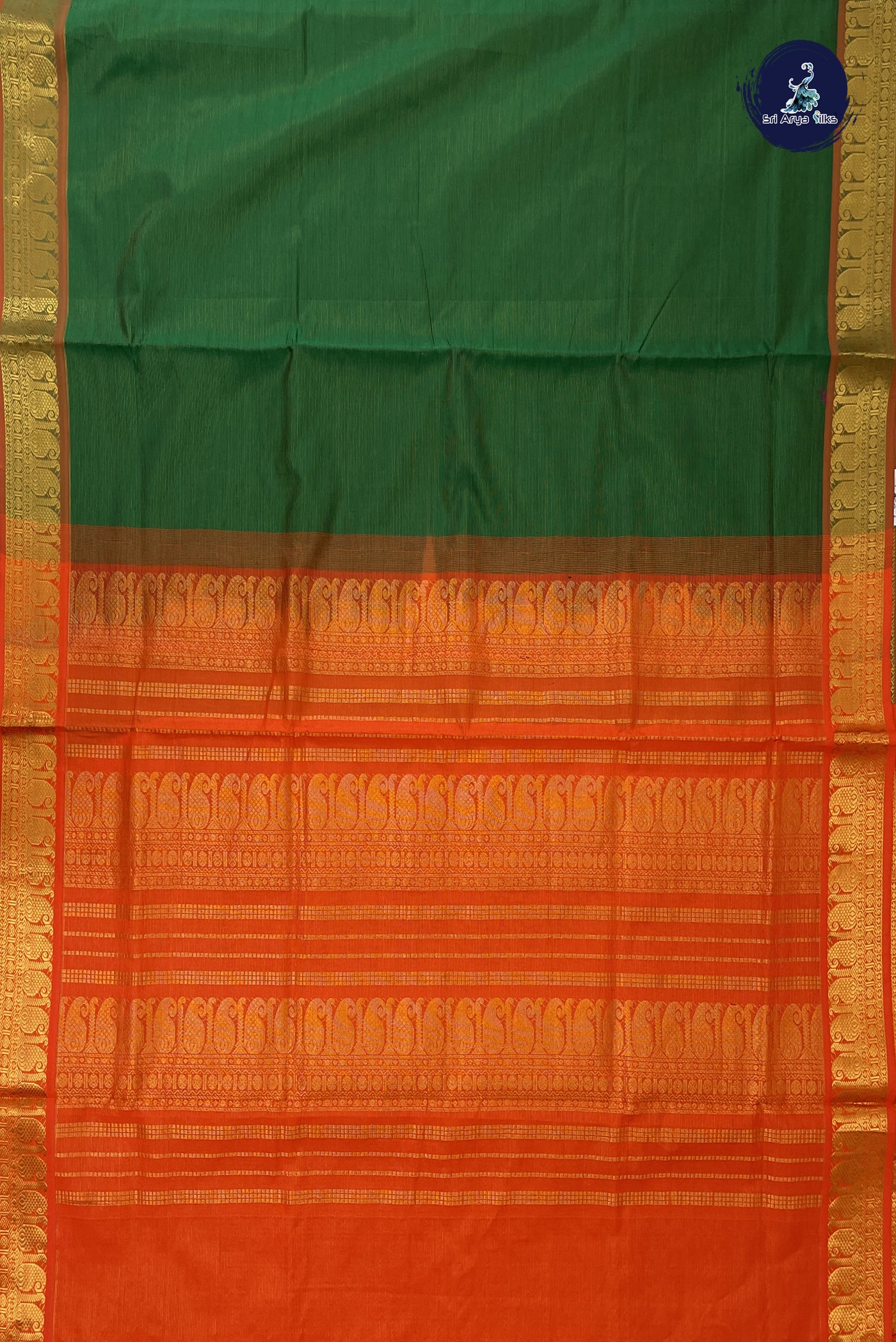 Dark Green Vaira Oosi Silk Cotton Saree With Vaira Oosi Pattern