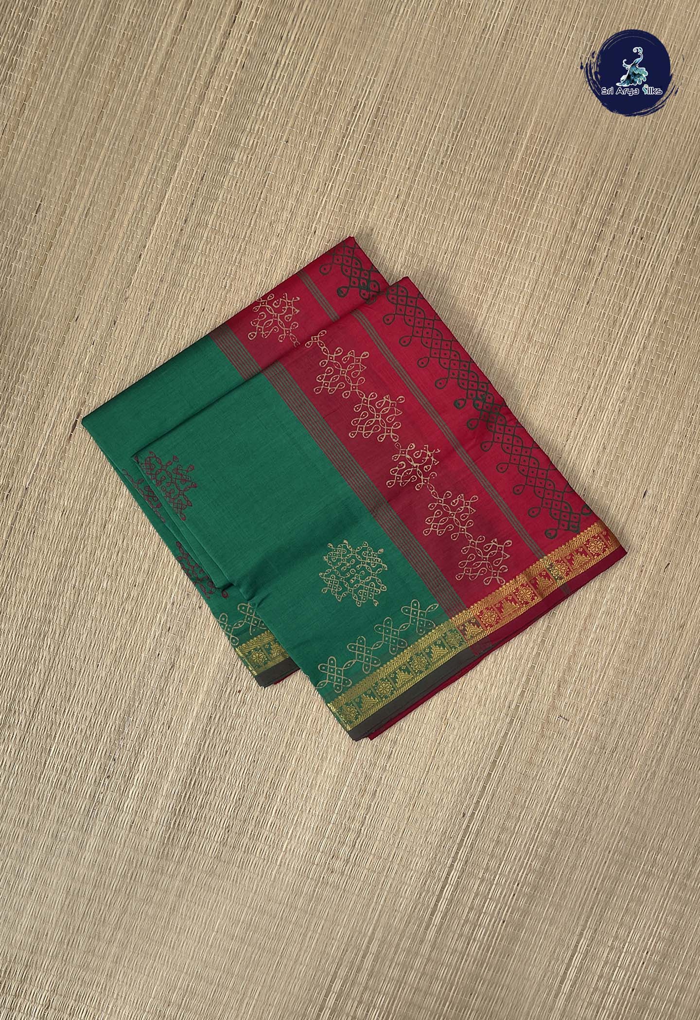 Green Kanchi Semi Silk Cotton Saree With Printed Pattern