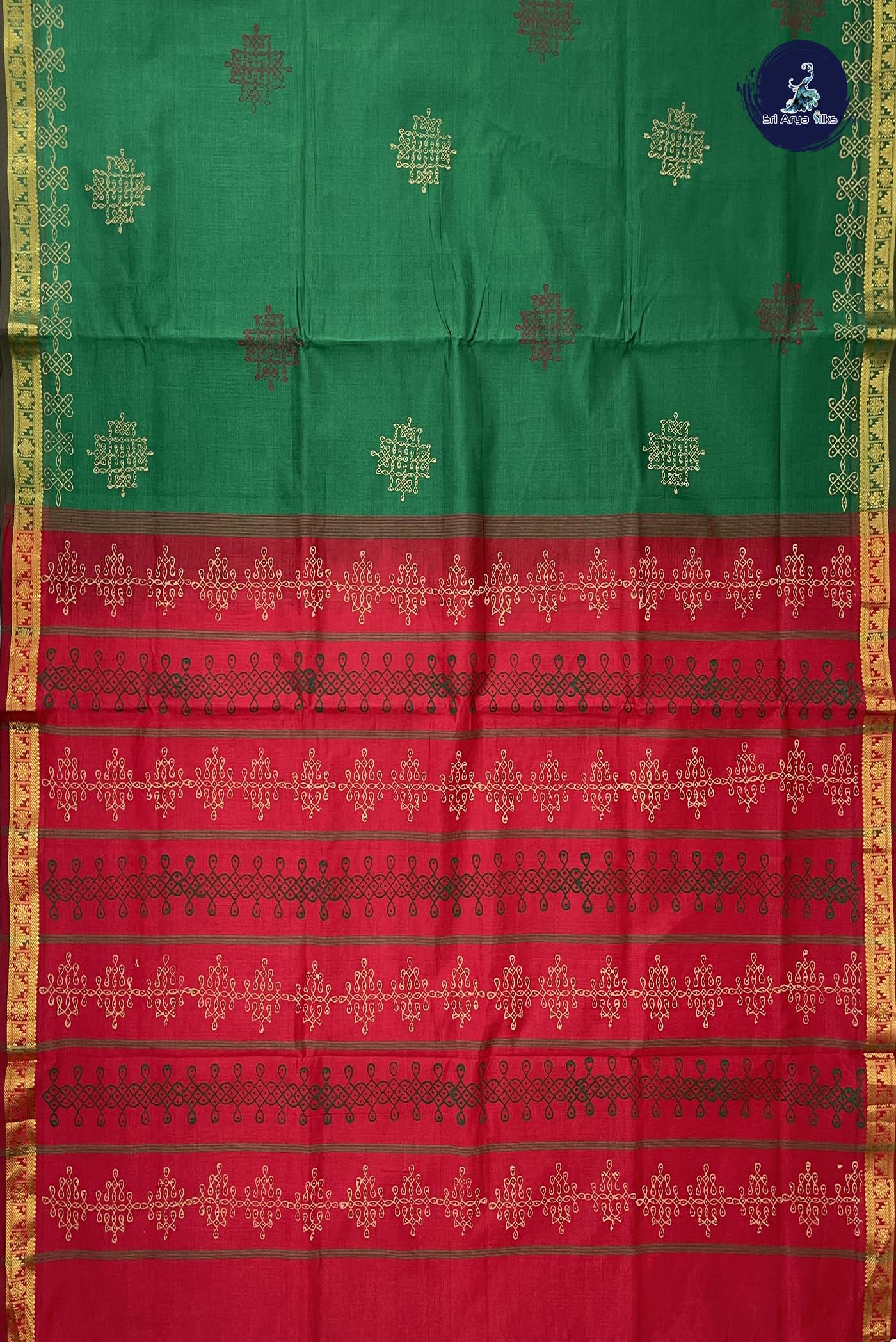 Green Kanchi Semi Silk Cotton Saree With Printed Pattern