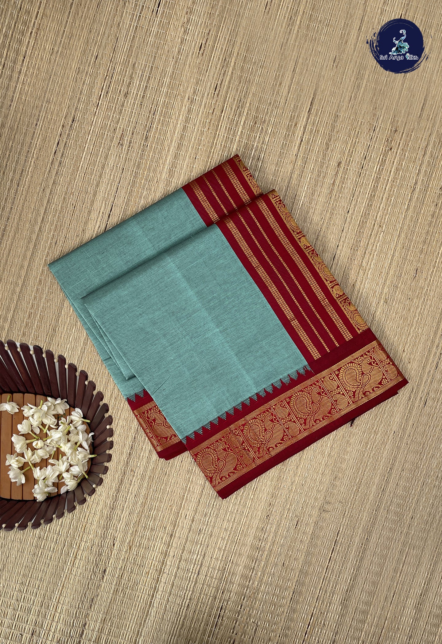 Pastel Shade Kanchi Semi Silk Cotton Saree With Plain Pattern