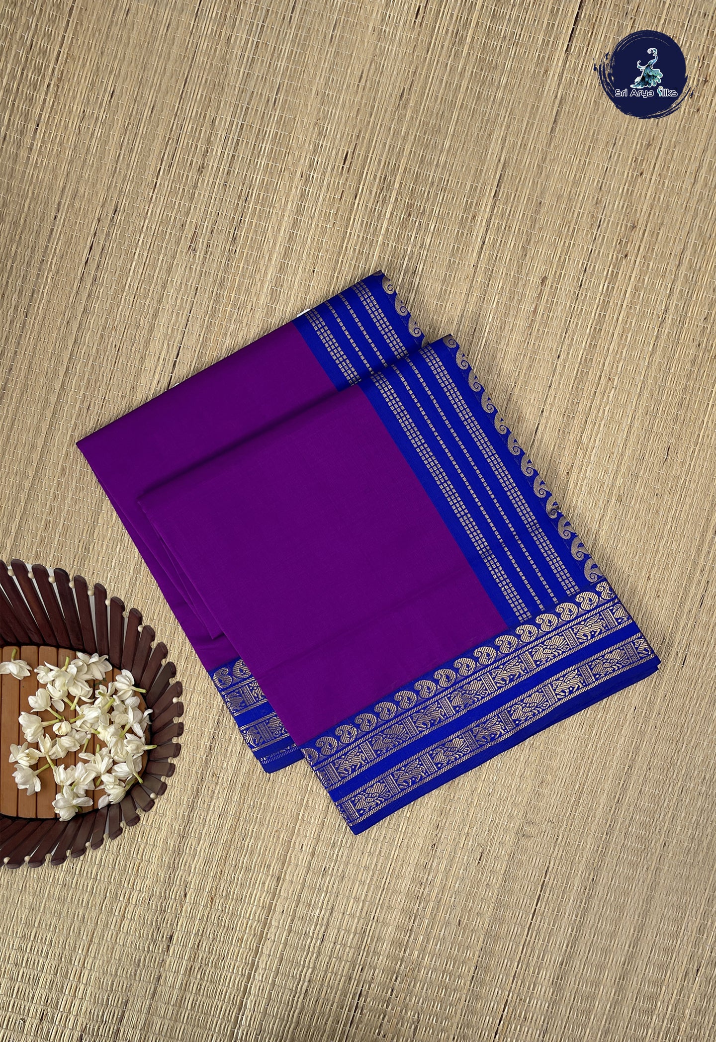 Purple Kanchi Semi Silk Cotton Saree With Plain Pattern