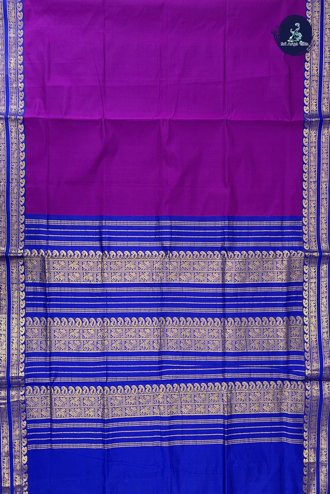 Purple Kanchi Semi Silk Cotton Saree With Plain Pattern