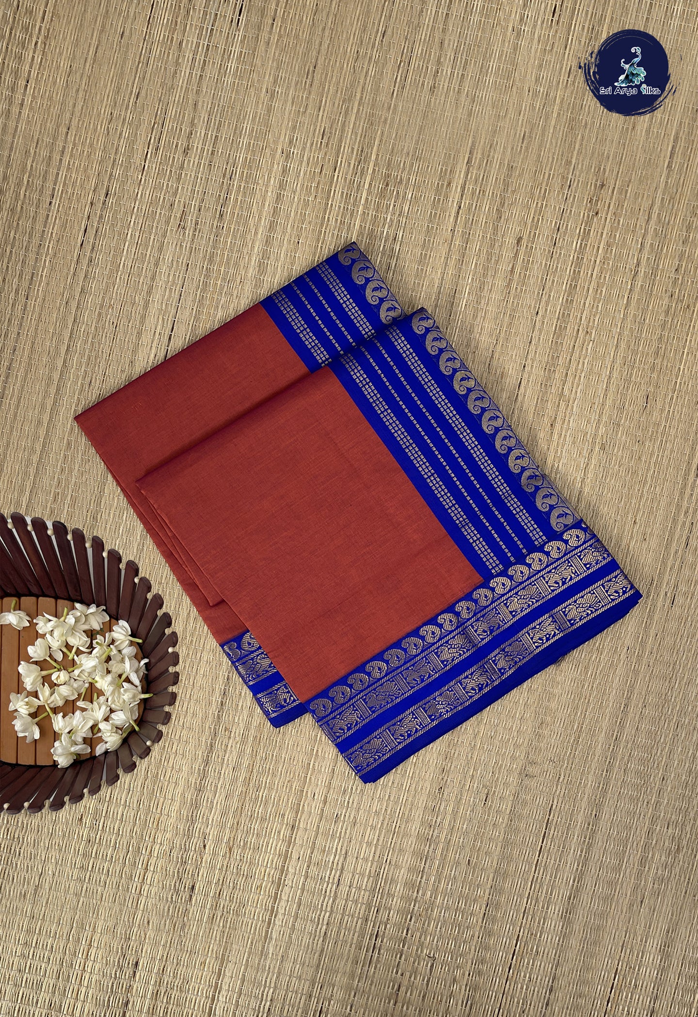Rust Kanchi Semi Silk Cotton Saree With Plain Pattern