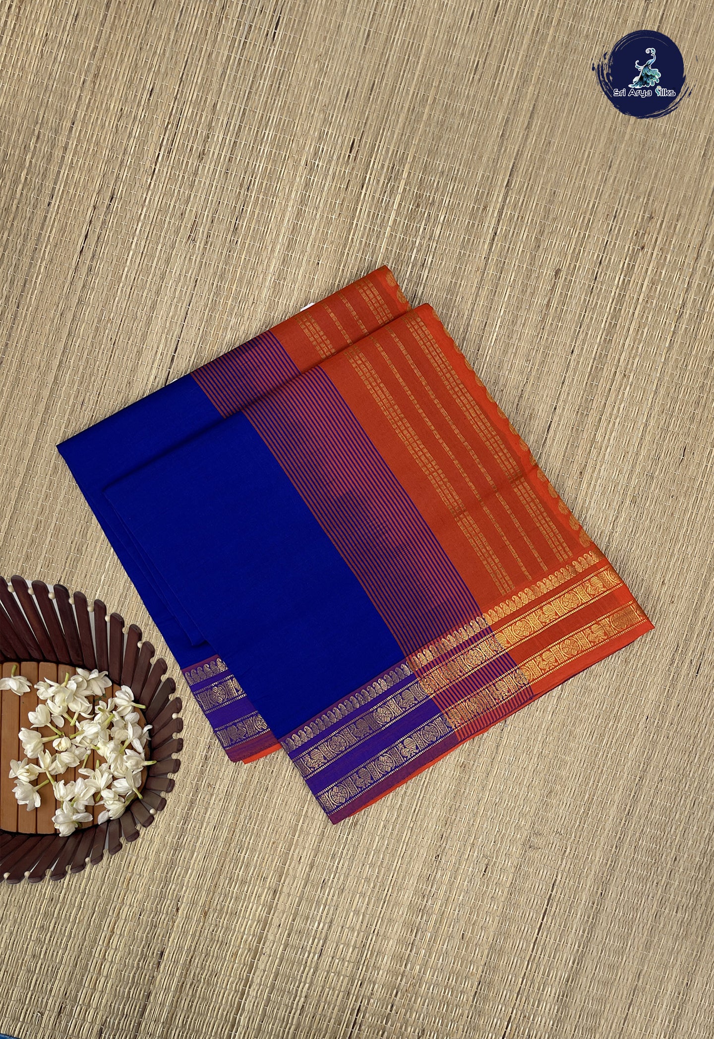 Royal Blue Kanchi Semi Silk Cotton Saree With Plain Pattern