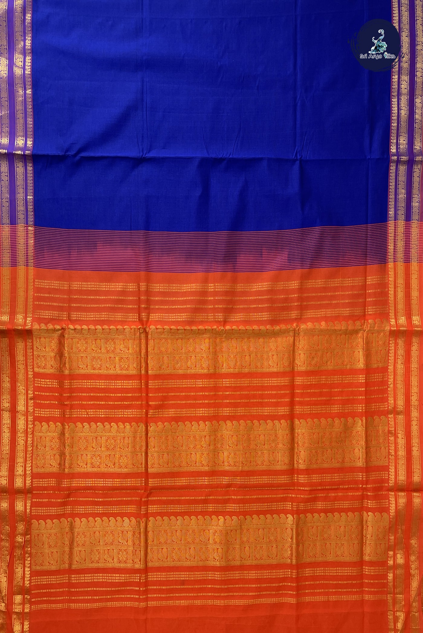 Royal Blue Kanchi Semi Silk Cotton Saree With Plain Pattern