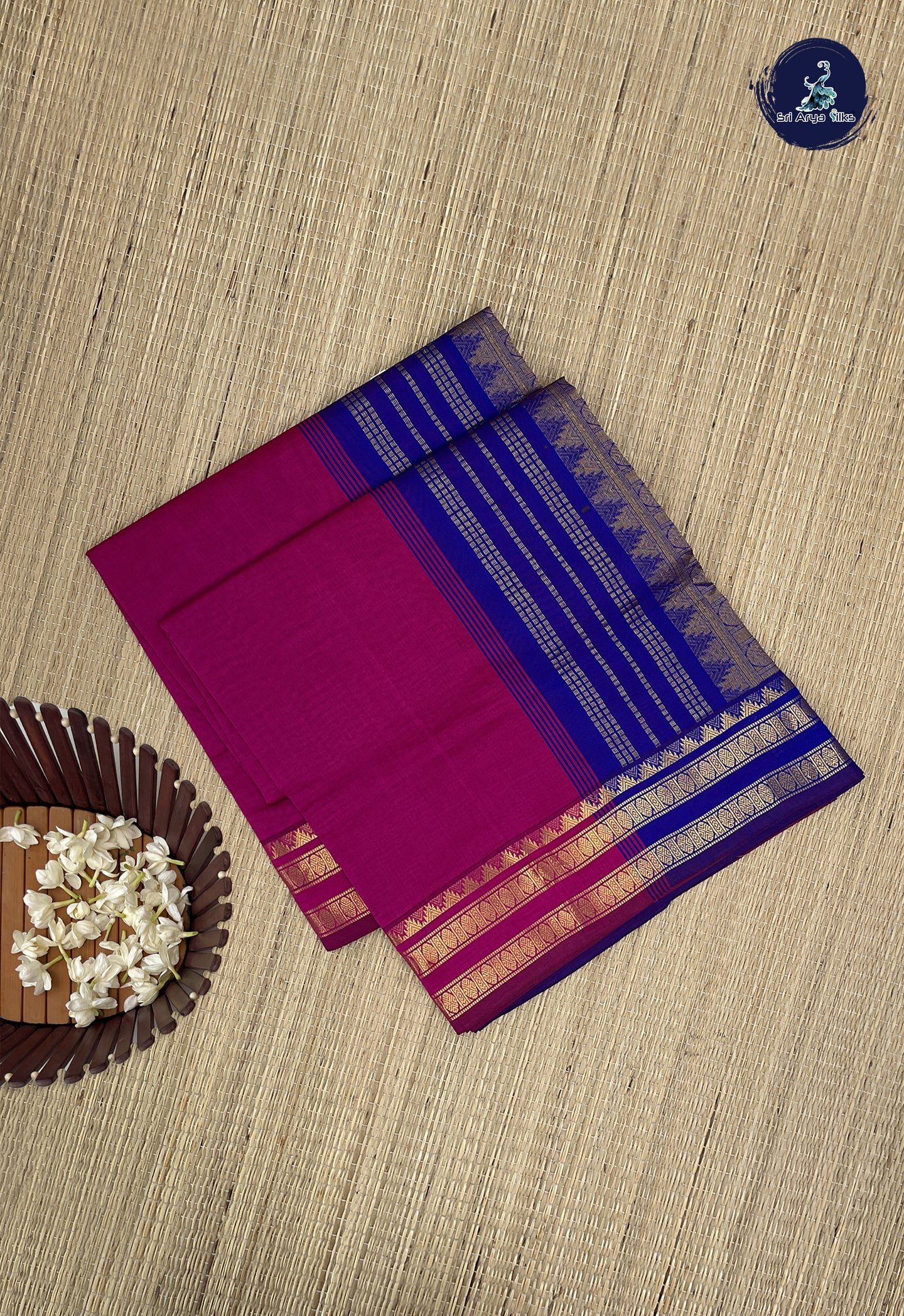 Pink Kanchi Semi Silk Cotton Saree With Plain Pattern