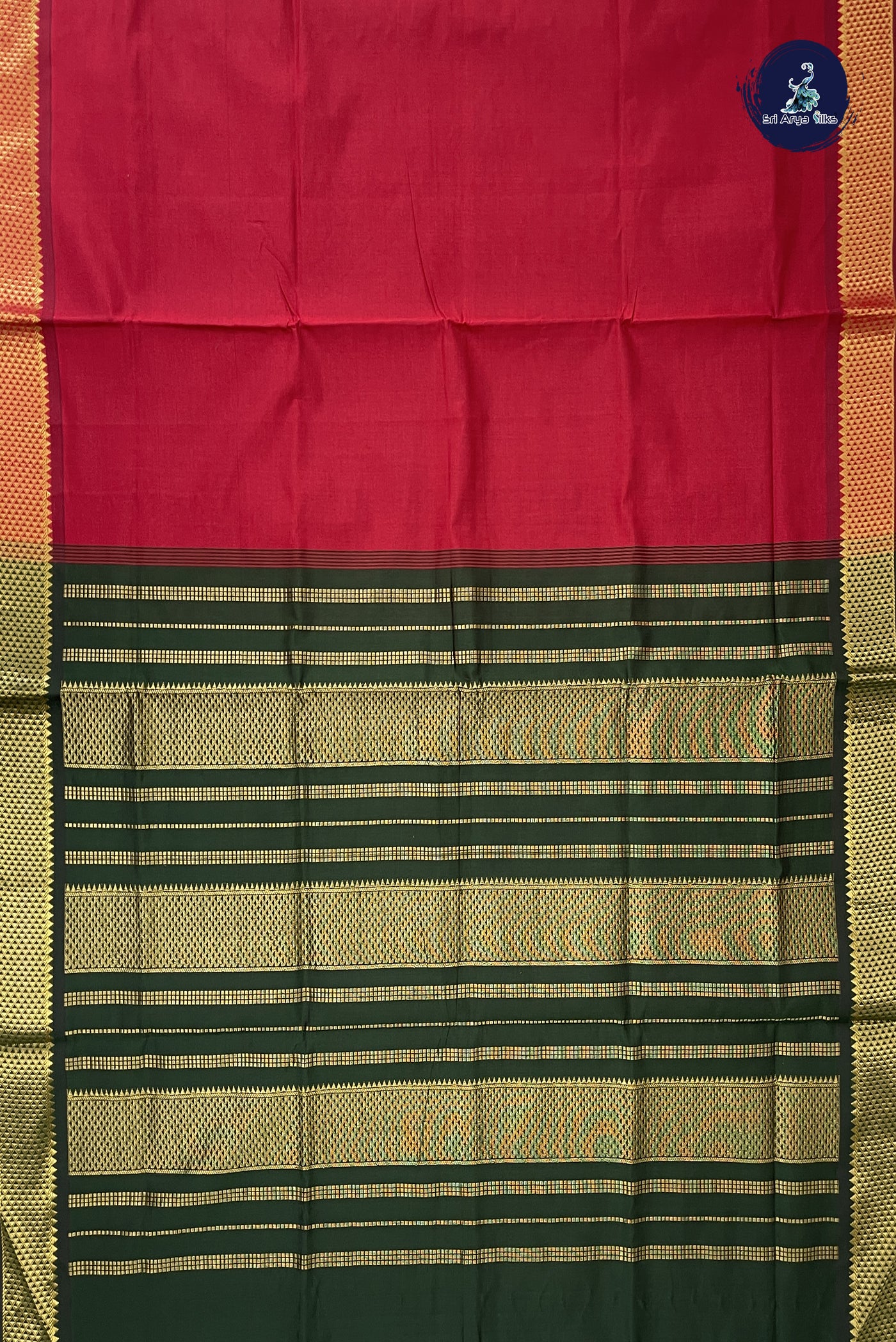 Maroon Kanchi Semi Silk Cotton Saree With Plain Pattern