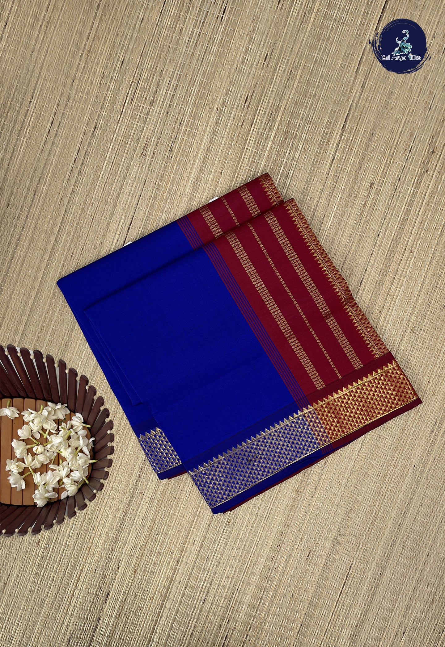 Royal Blue Kanchi Semi Silk Cotton Saree With Plain Pattern