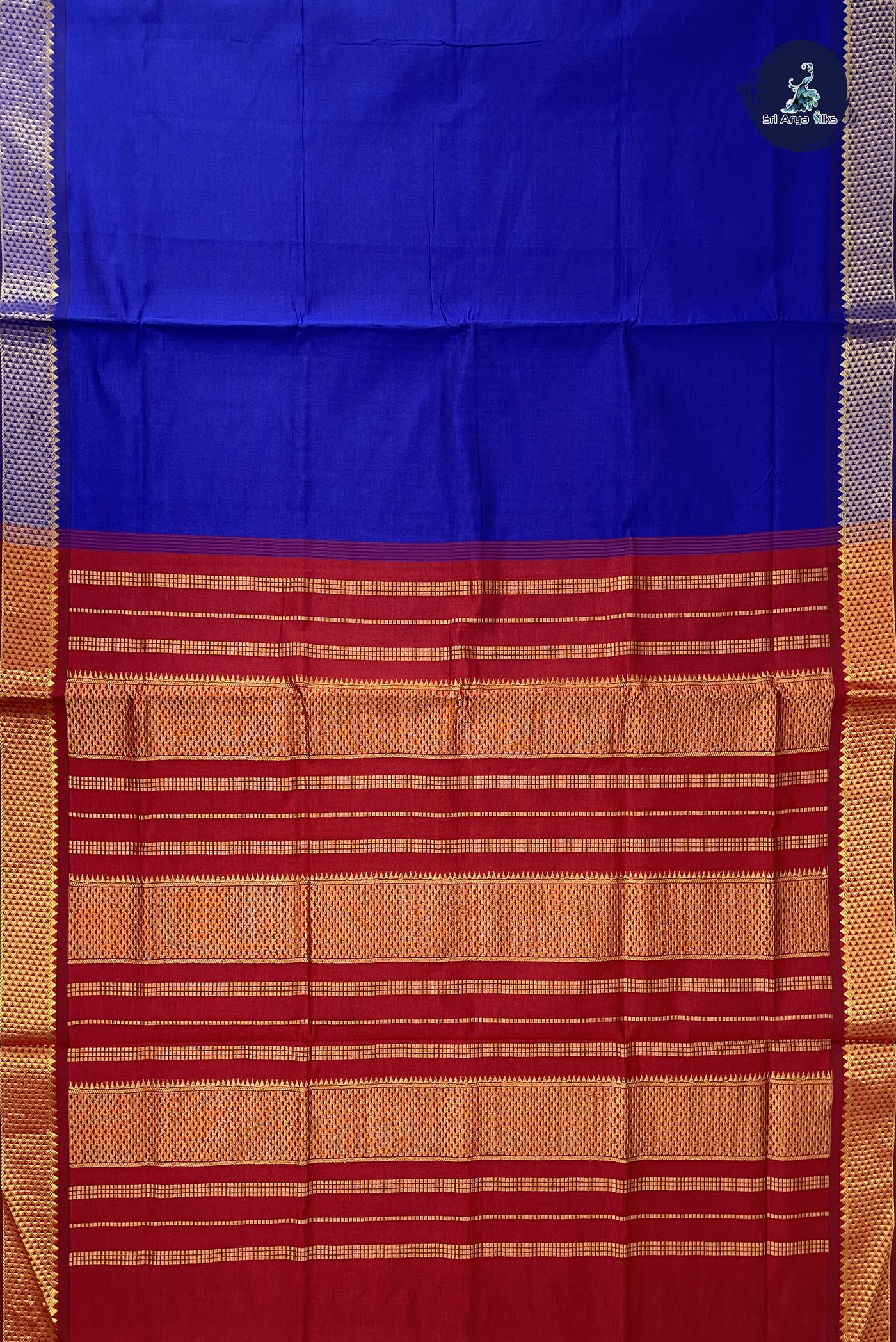 Royal Blue Kanchi Semi Silk Cotton Saree With Plain Pattern