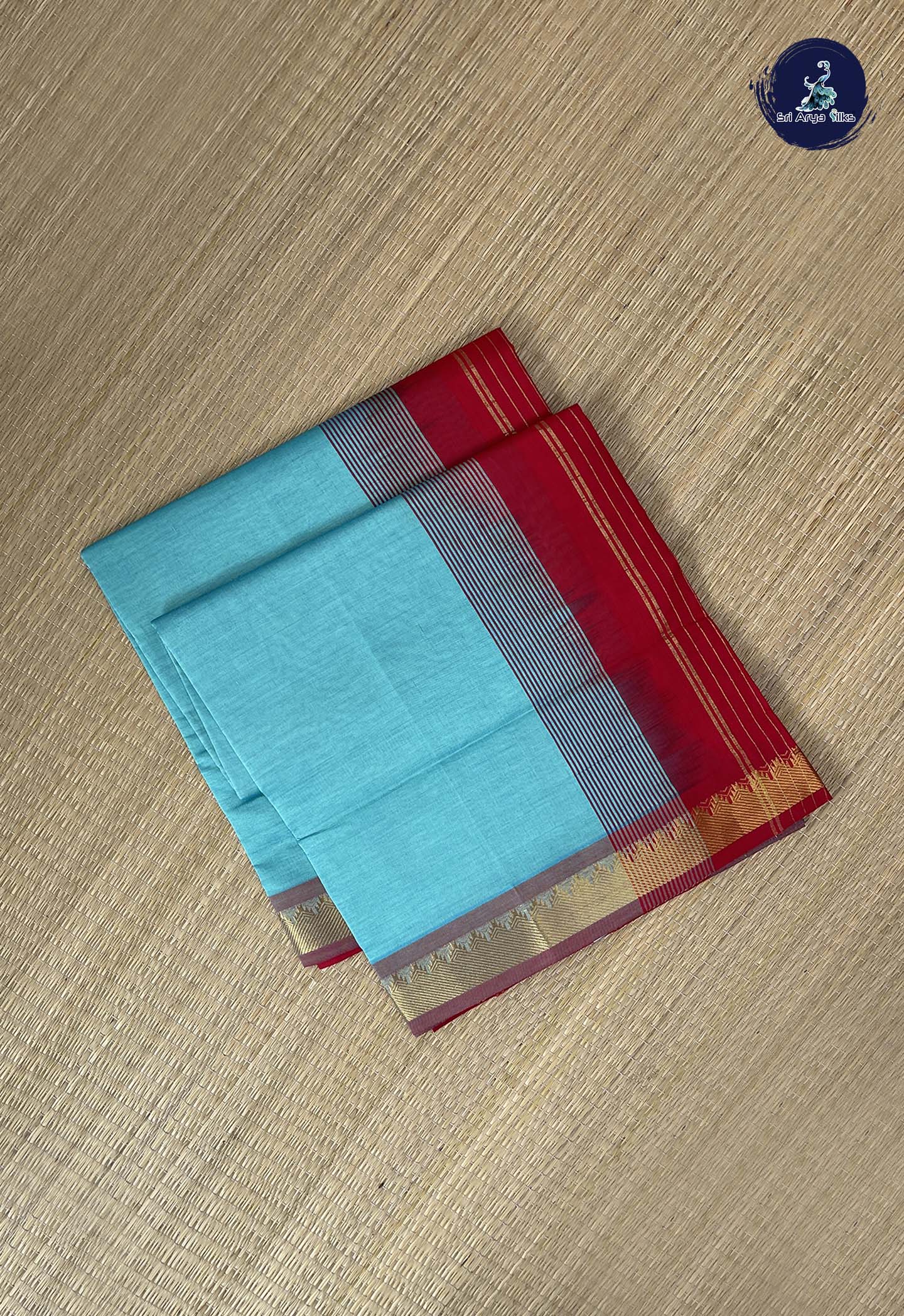 Light Blue Kanchi Semi Silk Cotton Saree With Plain Pattern