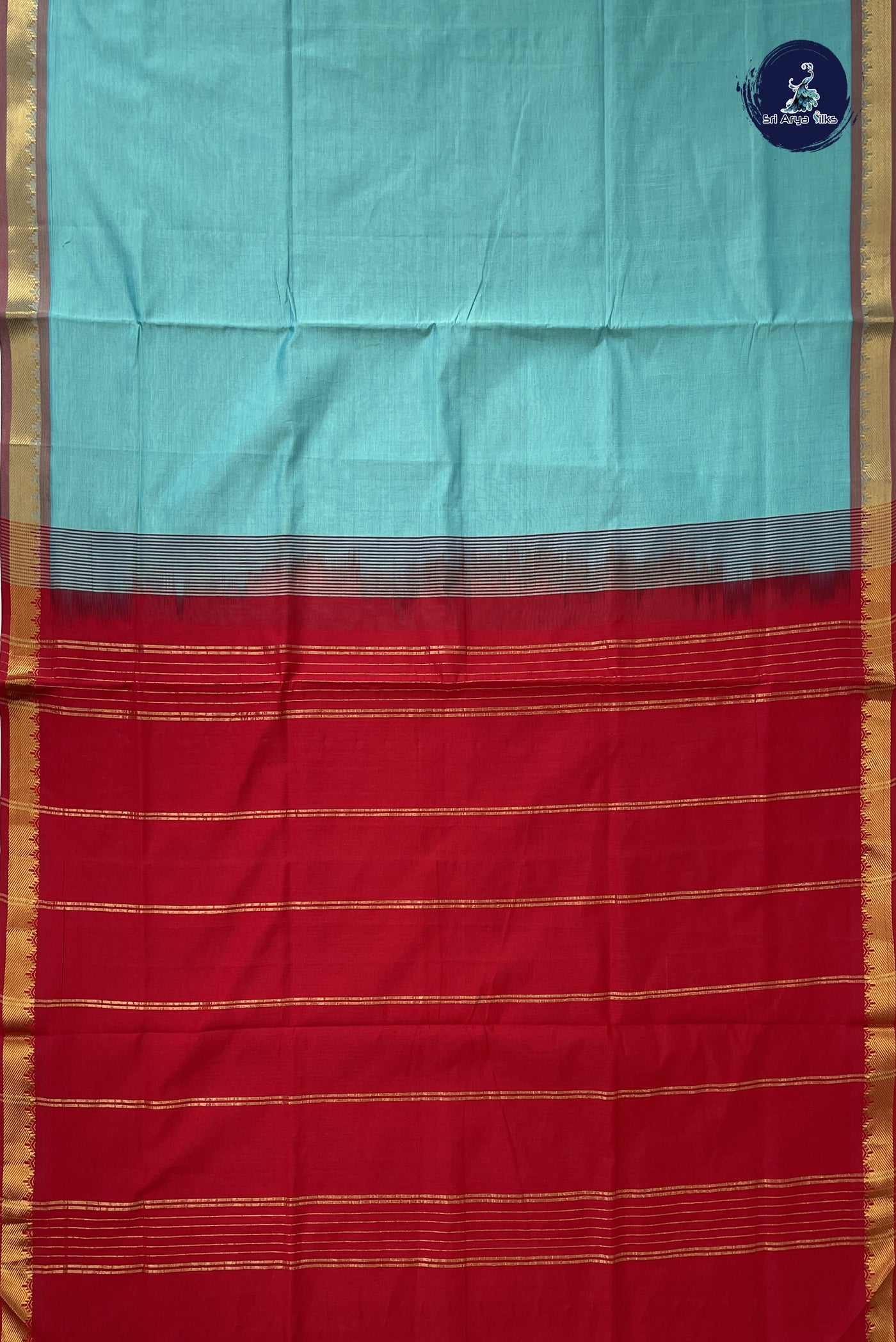 Light Blue Kanchi Semi Silk Cotton Saree With Plain Pattern