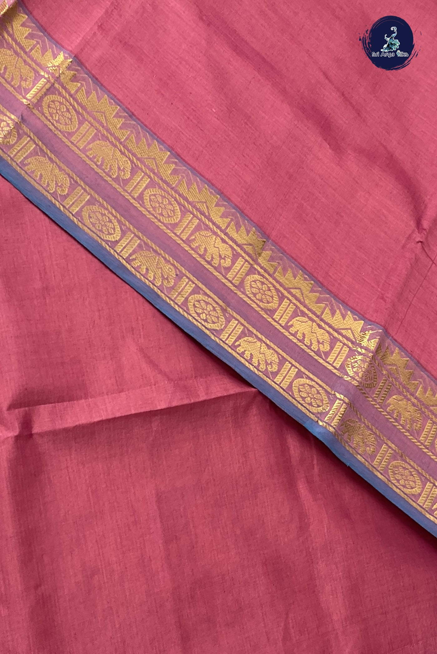 Dusty Pink Kanchi Semi Silk Cotton Saree With Plain Pattern