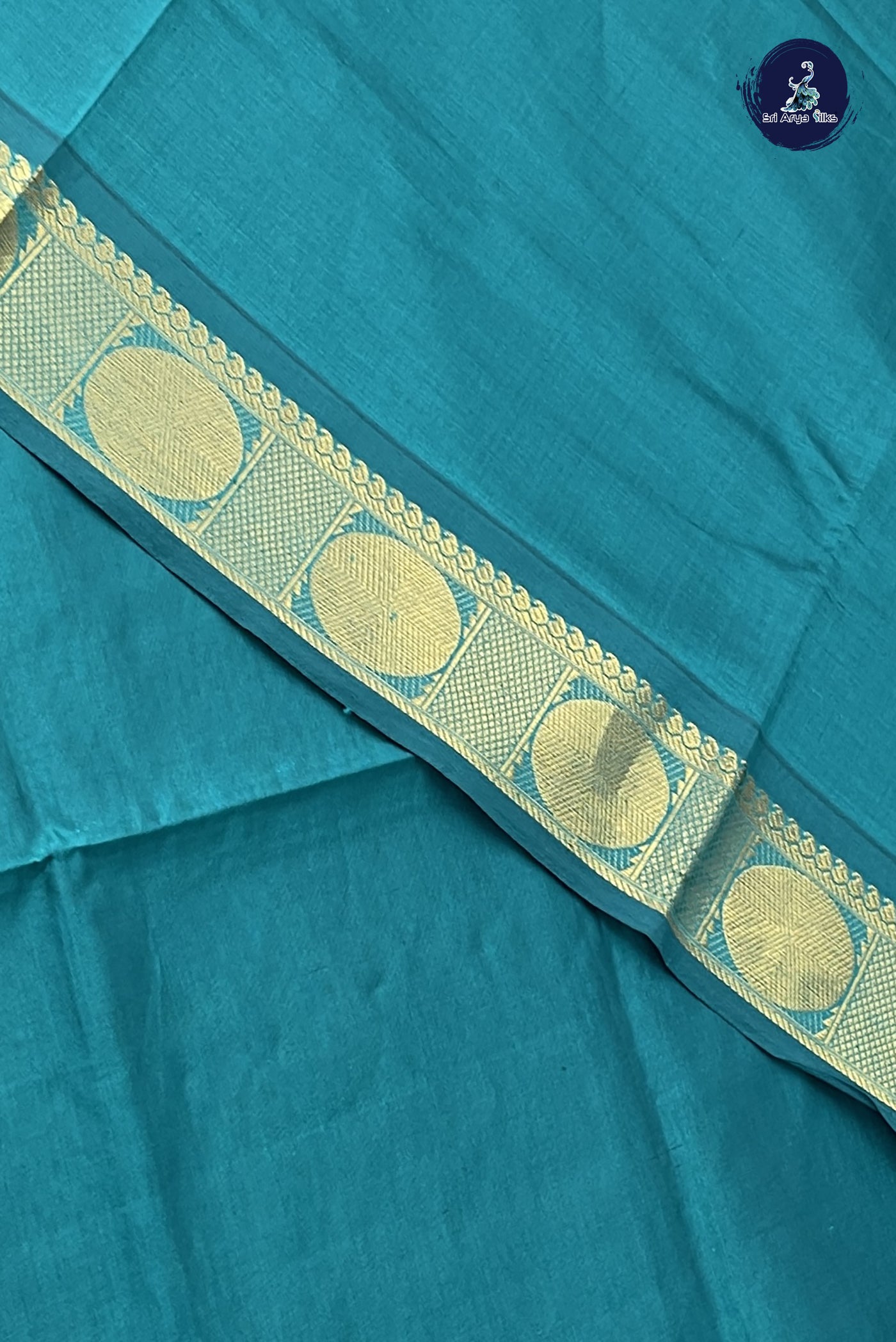 Teal Kanchi Semi Silk Cotton Saree With Plain Pattern