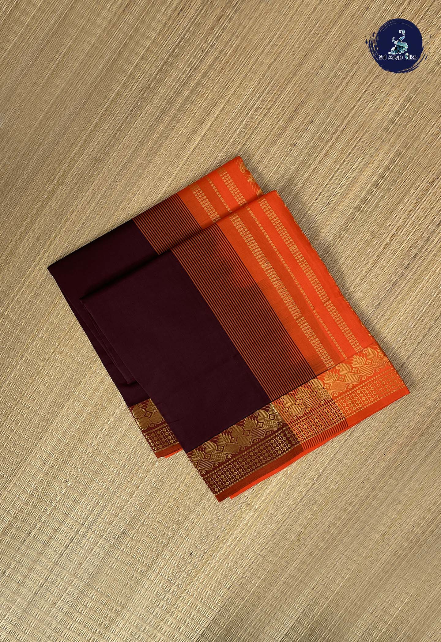 Brown Kanchi Semi Silk Cotton Saree With Plain Pattern