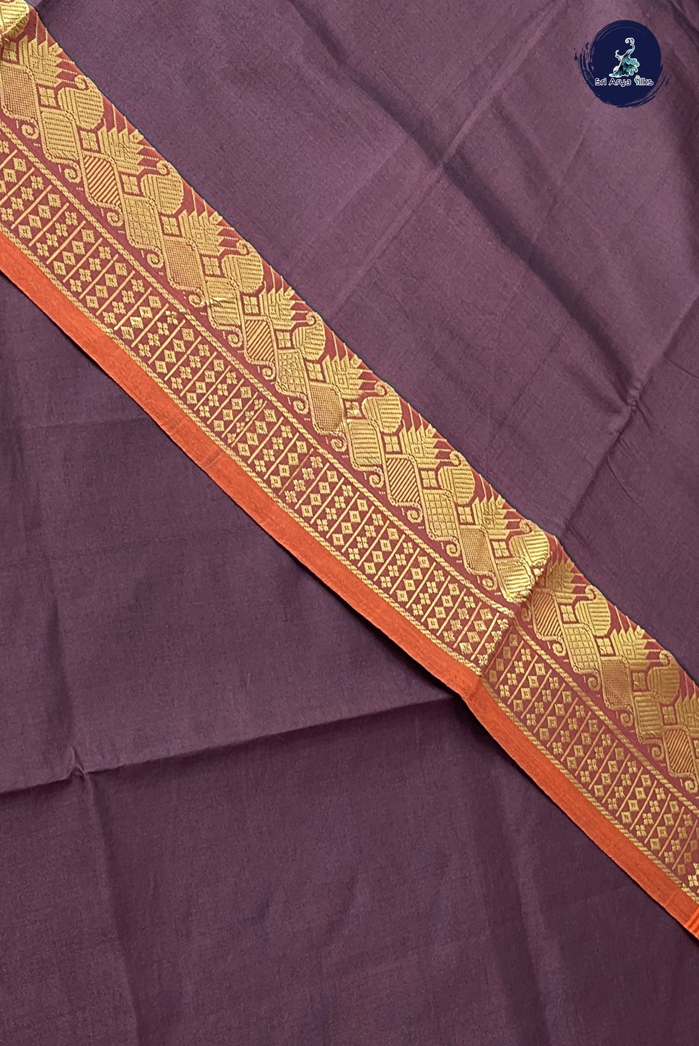 Brown Kanchi Semi Silk Cotton Saree With Plain Pattern