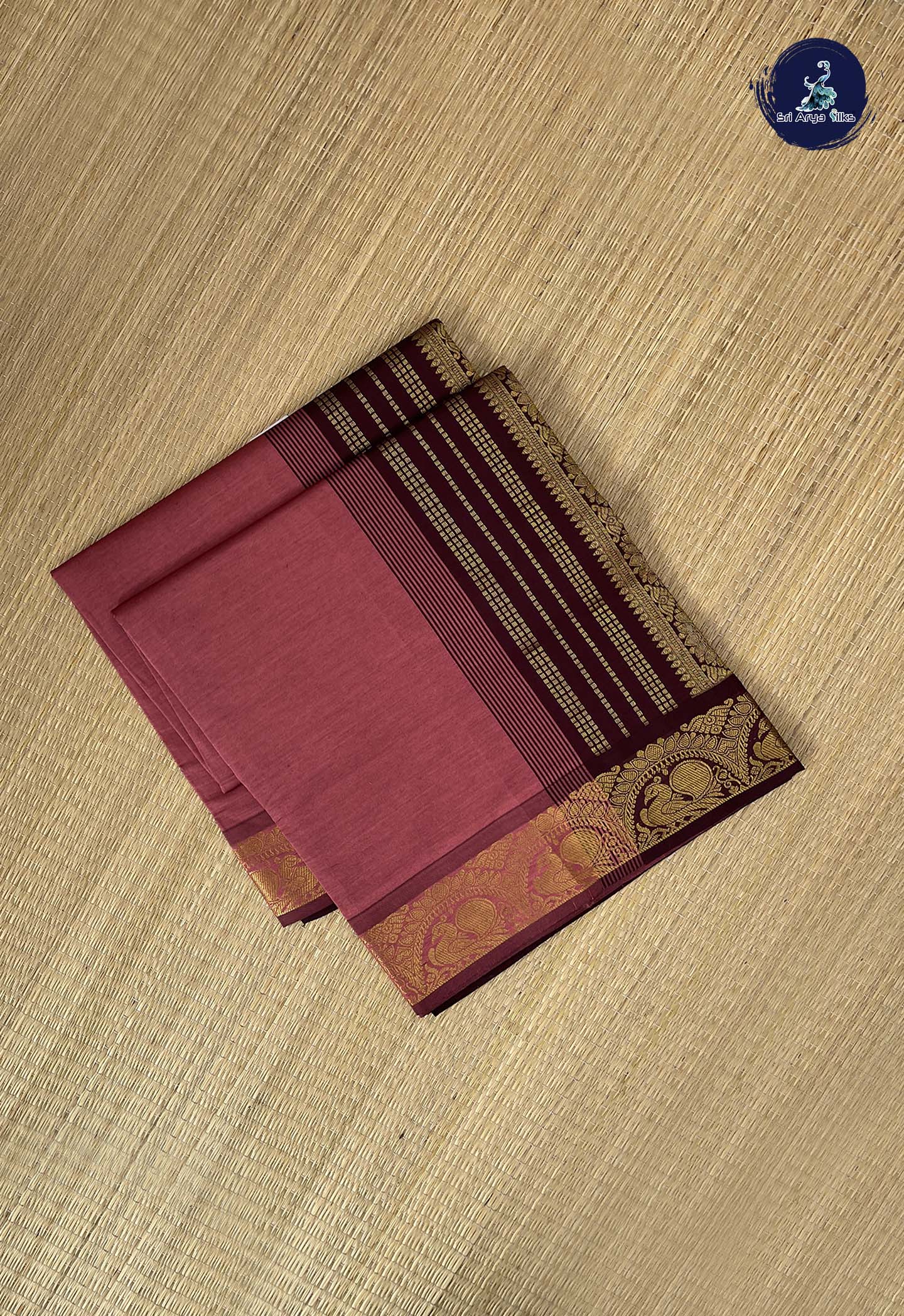Dusty Pink Kanchi Semi Silk Cotton Saree With Plain Pattern
