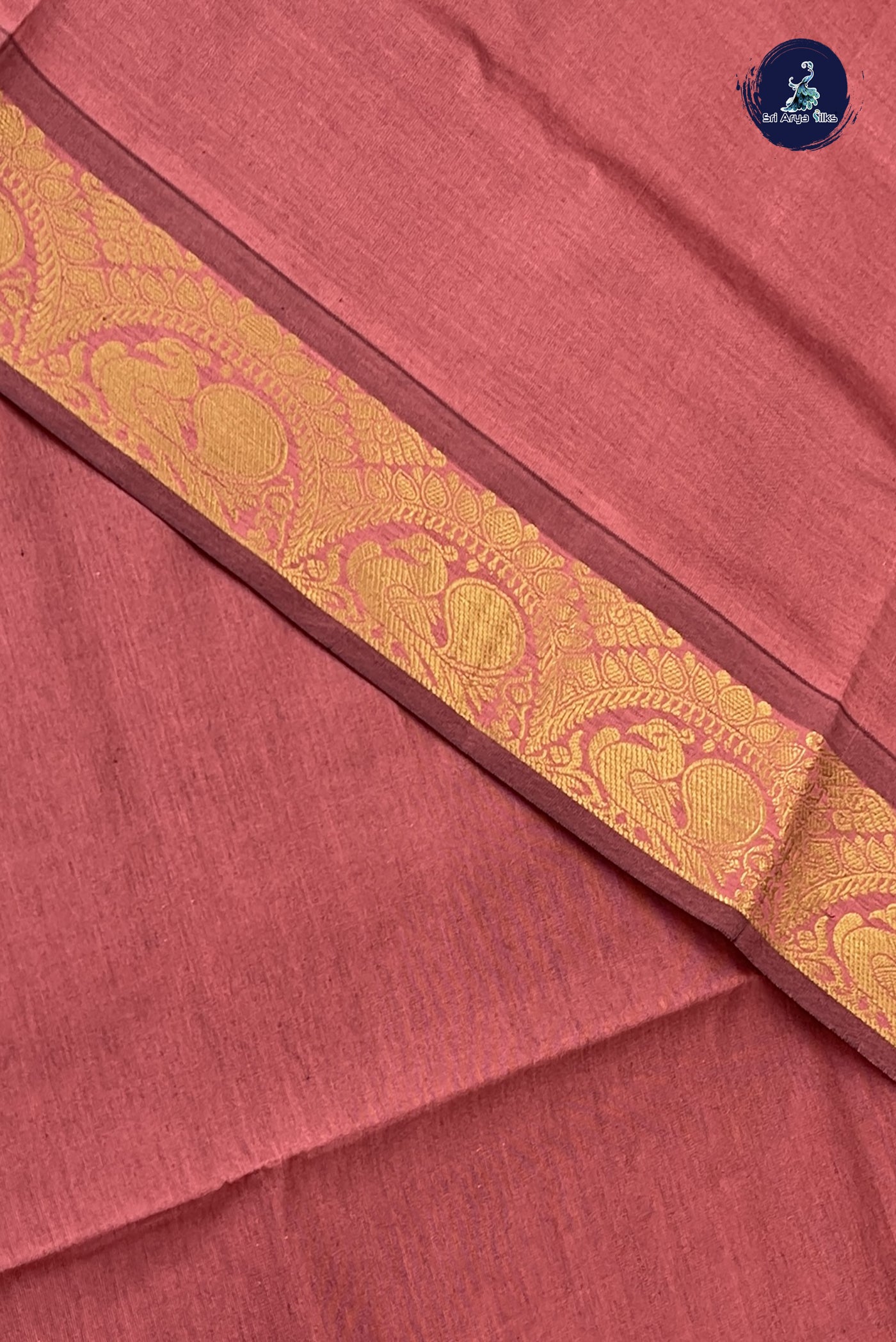 Dusty Pink Kanchi Semi Silk Cotton Saree With Plain Pattern