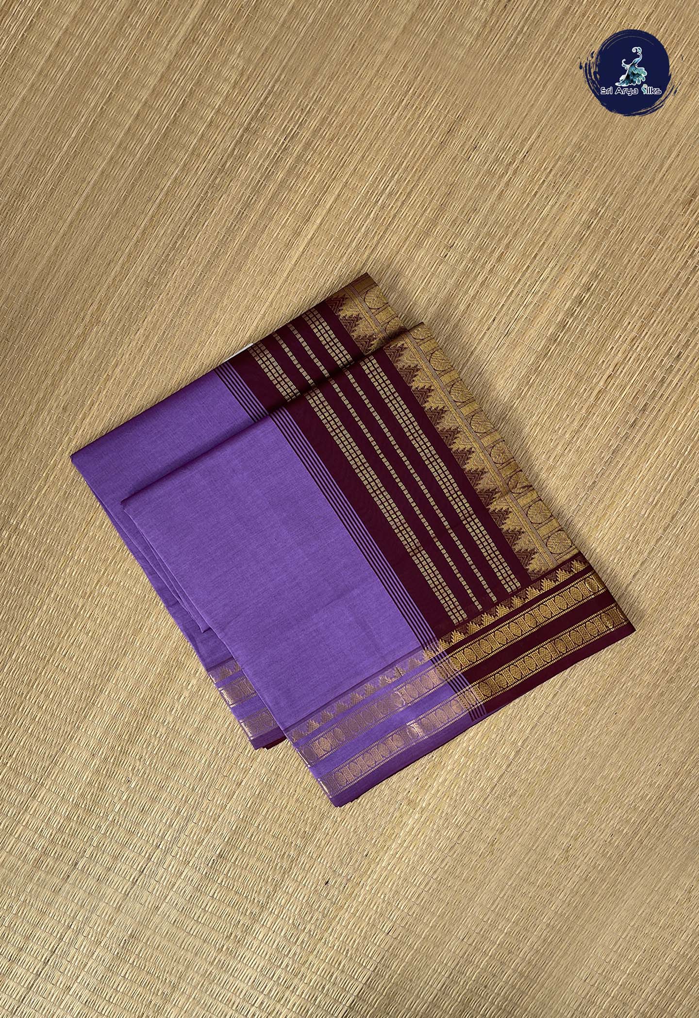 Lavender Kanchi Semi Silk Cotton Saree With Plain Pattern