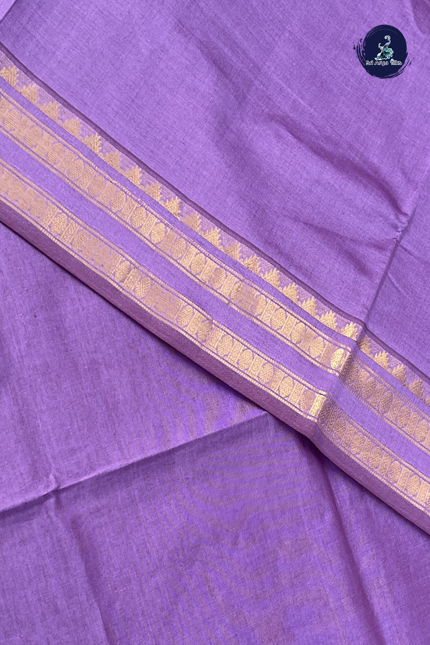Lavender Kanchi Semi Silk Cotton Saree With Plain Pattern