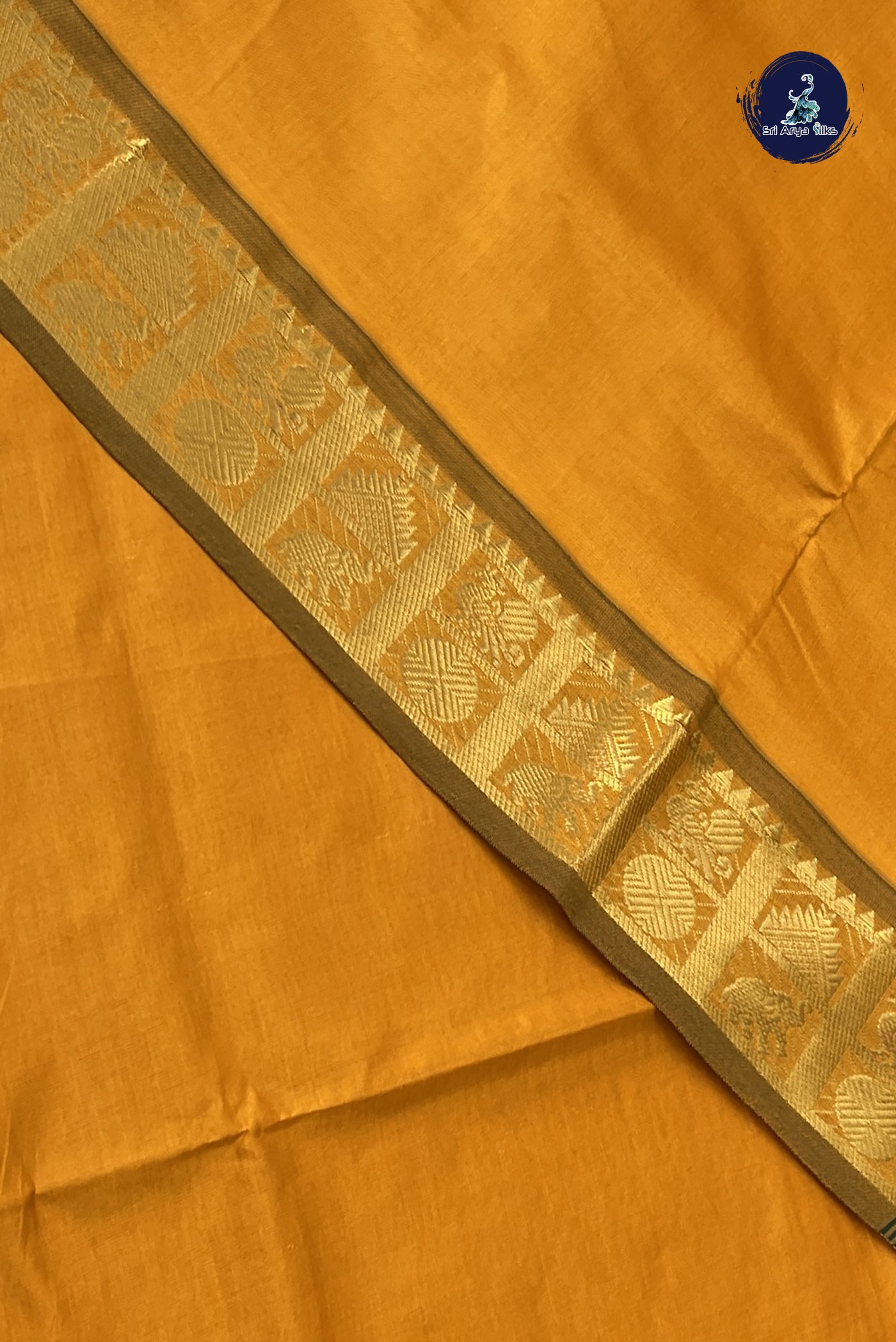 Mustard Yellow Kanchi Semi Silk Cotton Saree With Plain Pattern
