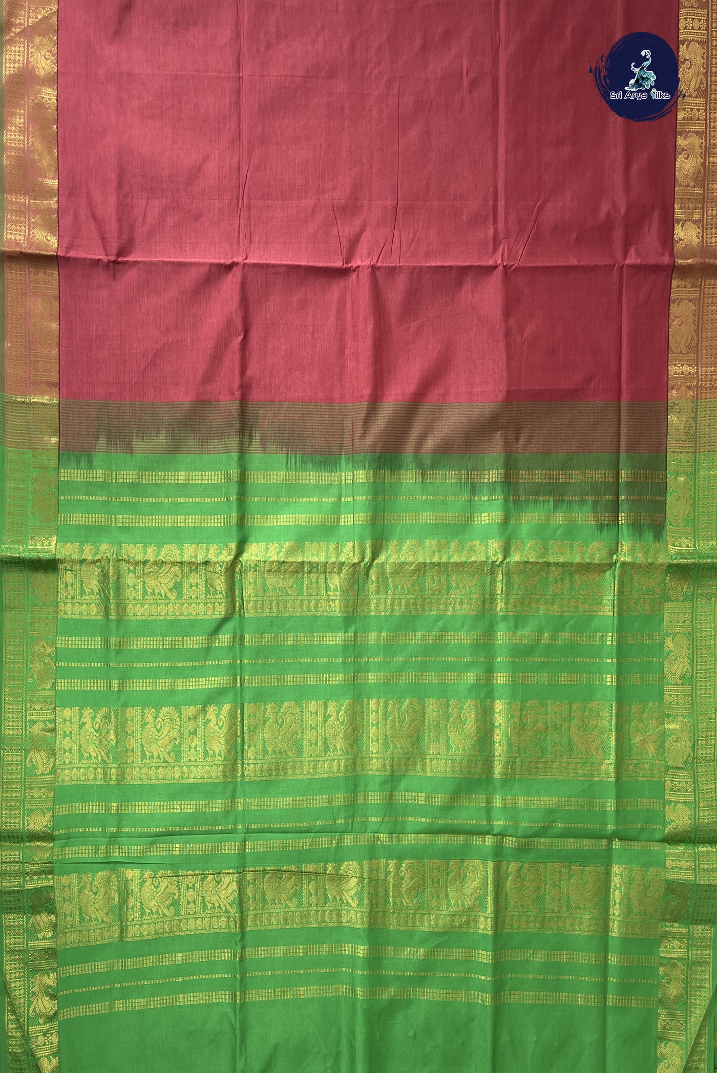 Dusty Orange Kanchi Semi Silk Cotton Saree With Plain Pattern