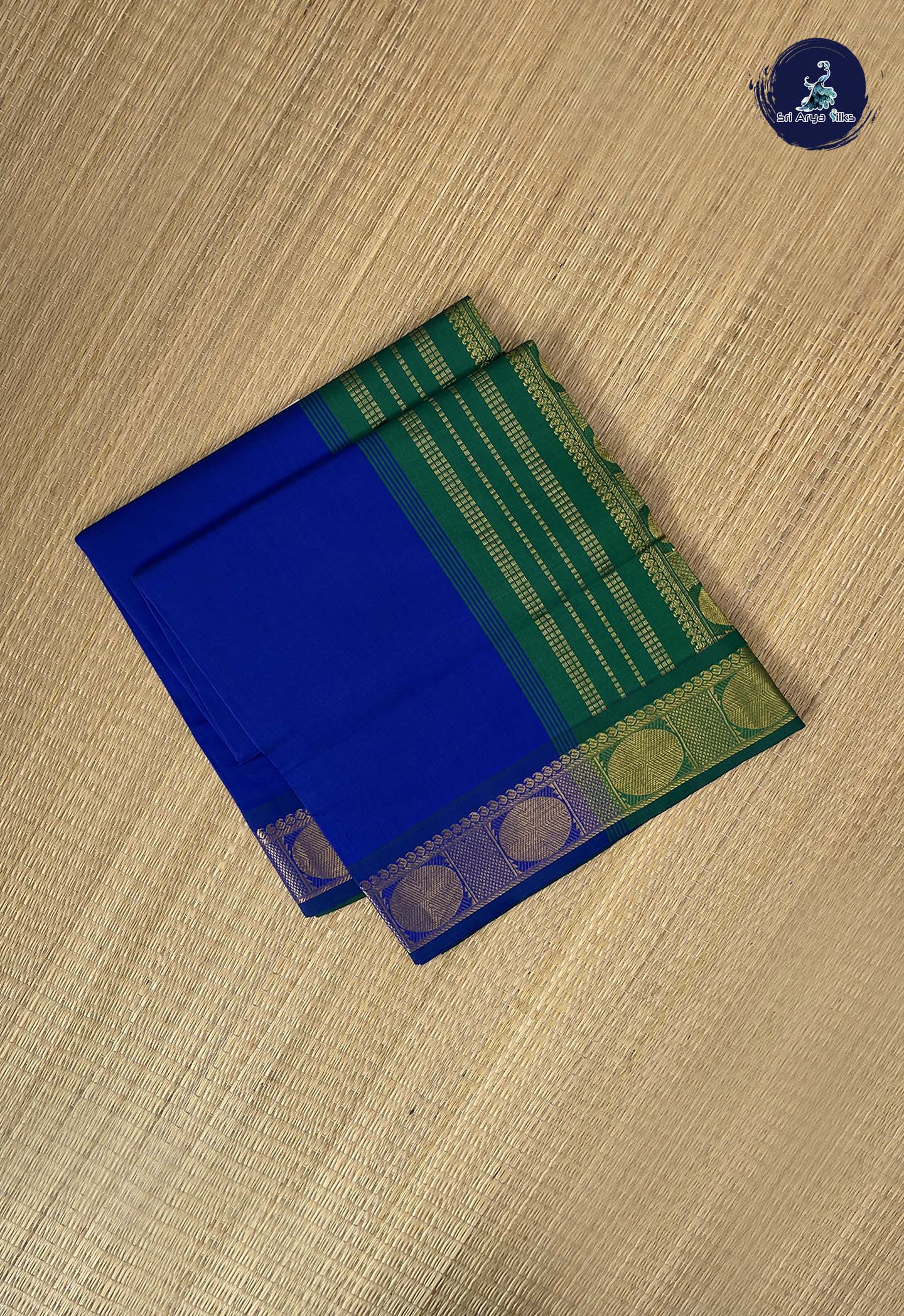 Dark Blue Kanchi Semi Silk Cotton Saree With Plain Pattern