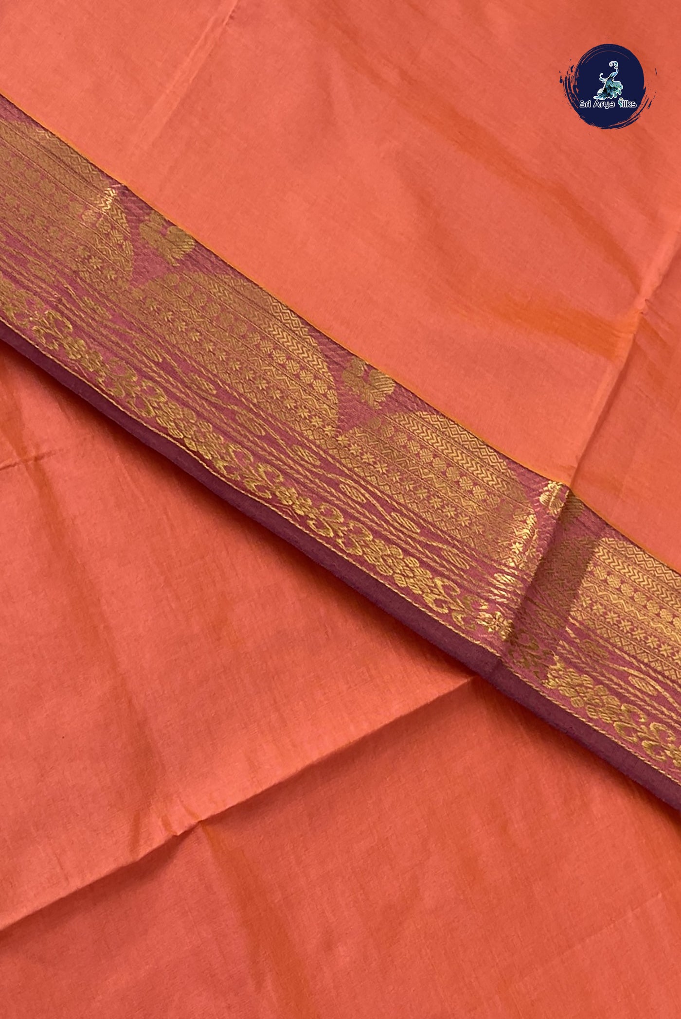 Light Peach Kanchi Semi Silk Cotton Saree With Plain Pattern