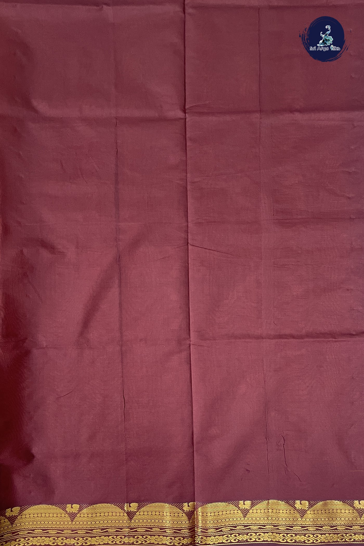 Light Peach Kanchi Semi Silk Cotton Saree With Plain Pattern