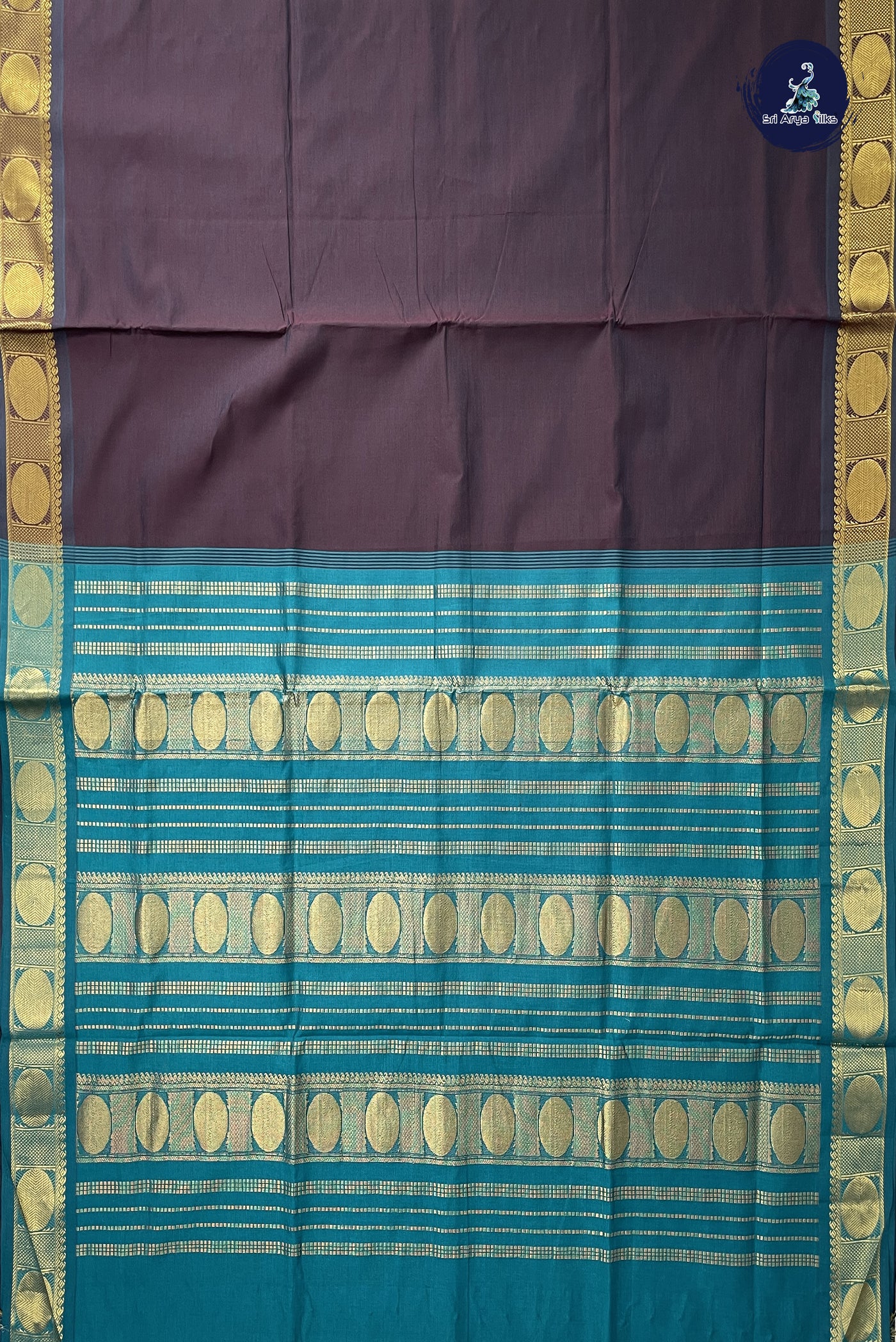 Dual Tone Brown Kanchi Semi Silk Cotton Saree With Plain Pattern