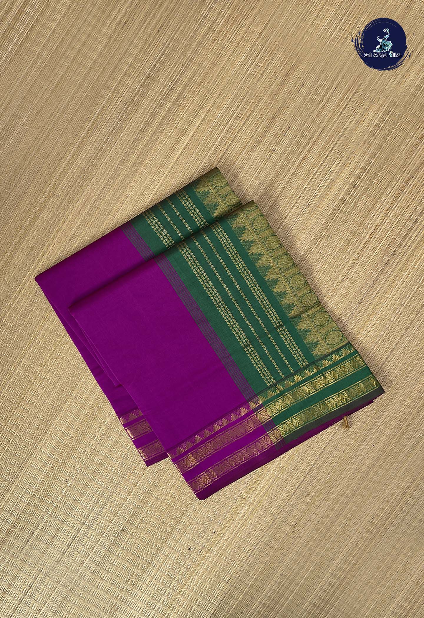 Purple Kanchi Semi Silk Cotton Saree With Plain Pattern
