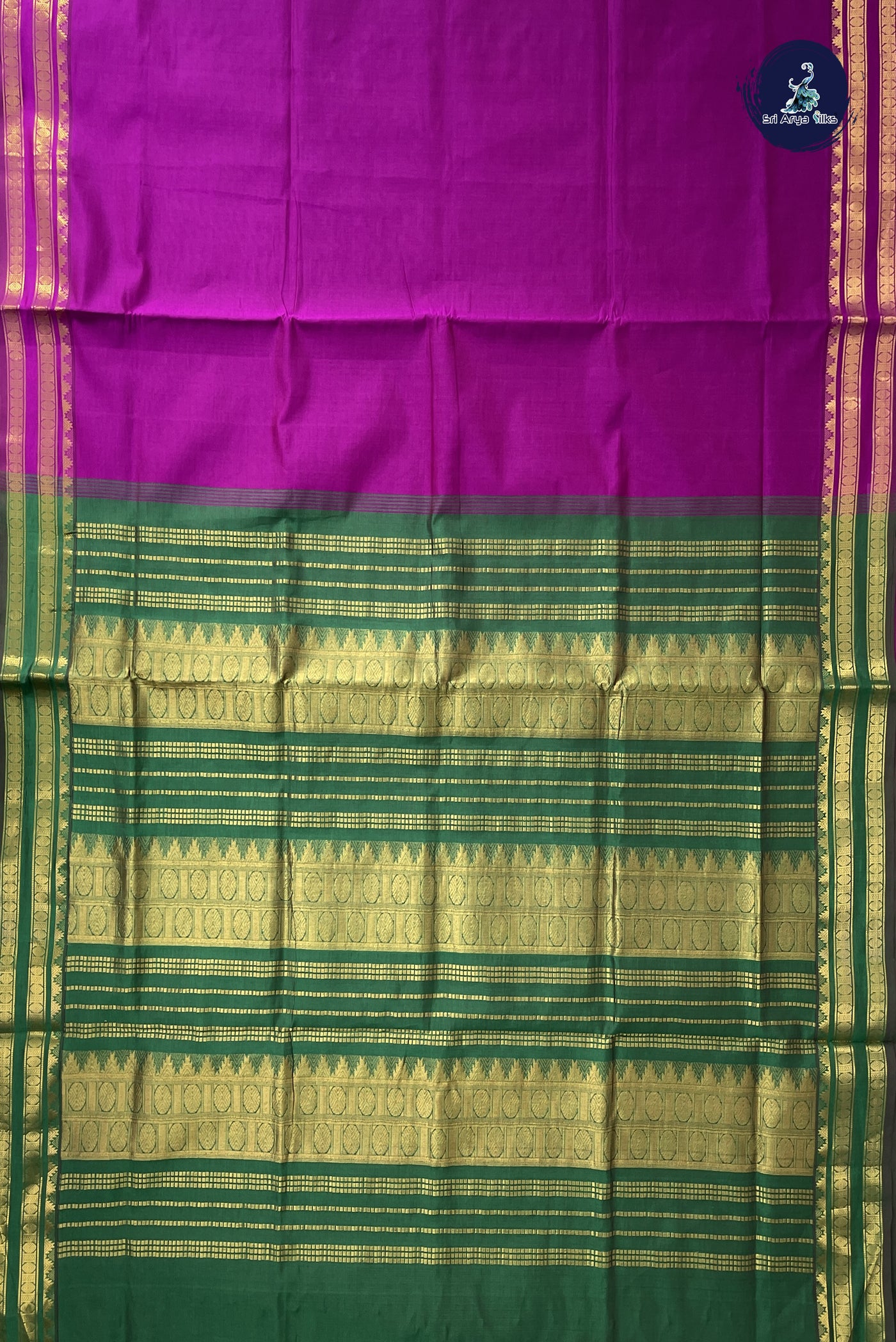 Purple Kanchi Semi Silk Cotton Saree With Plain Pattern