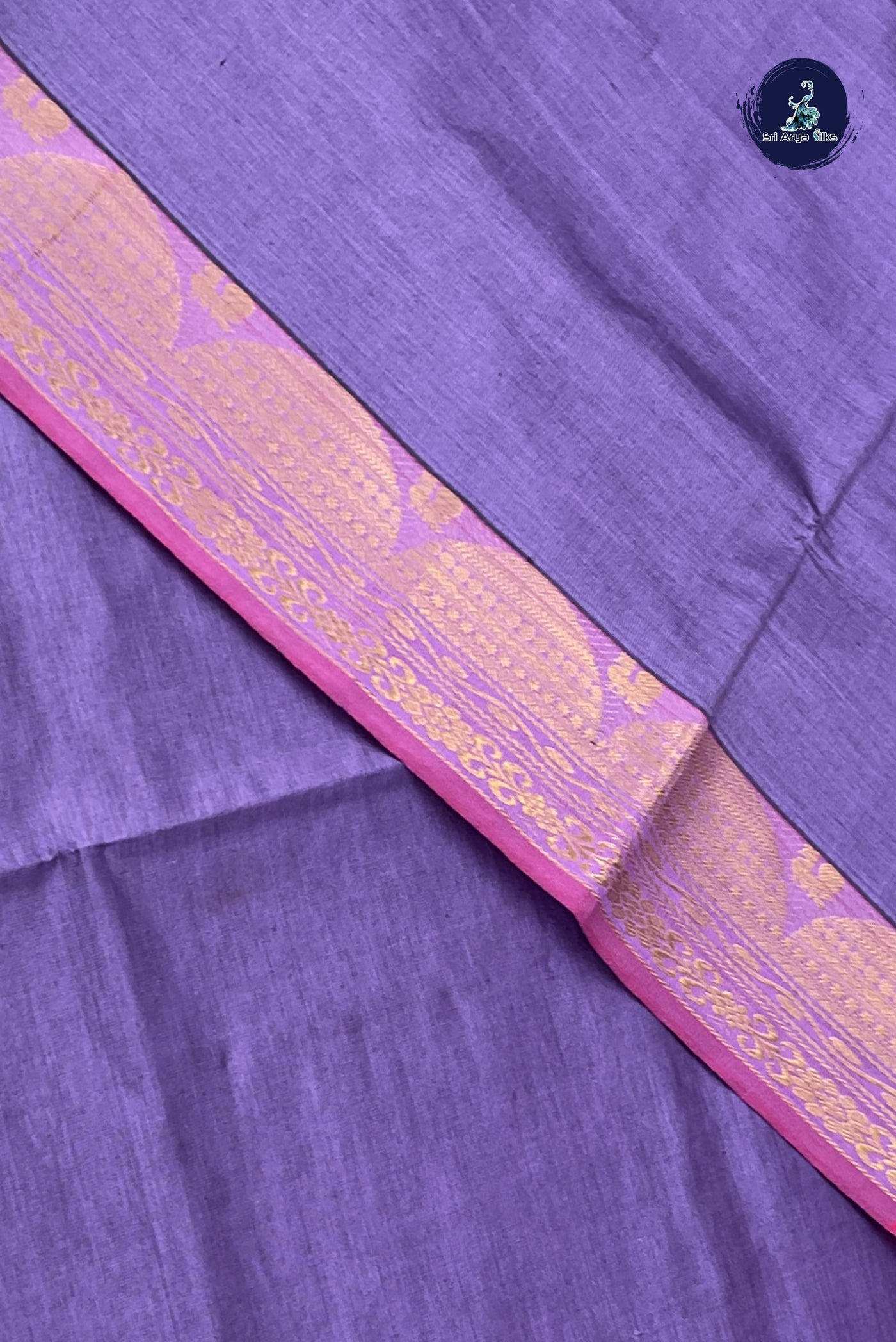 Lavender Kanchi Semi Silk Cotton Saree With Plain Pattern