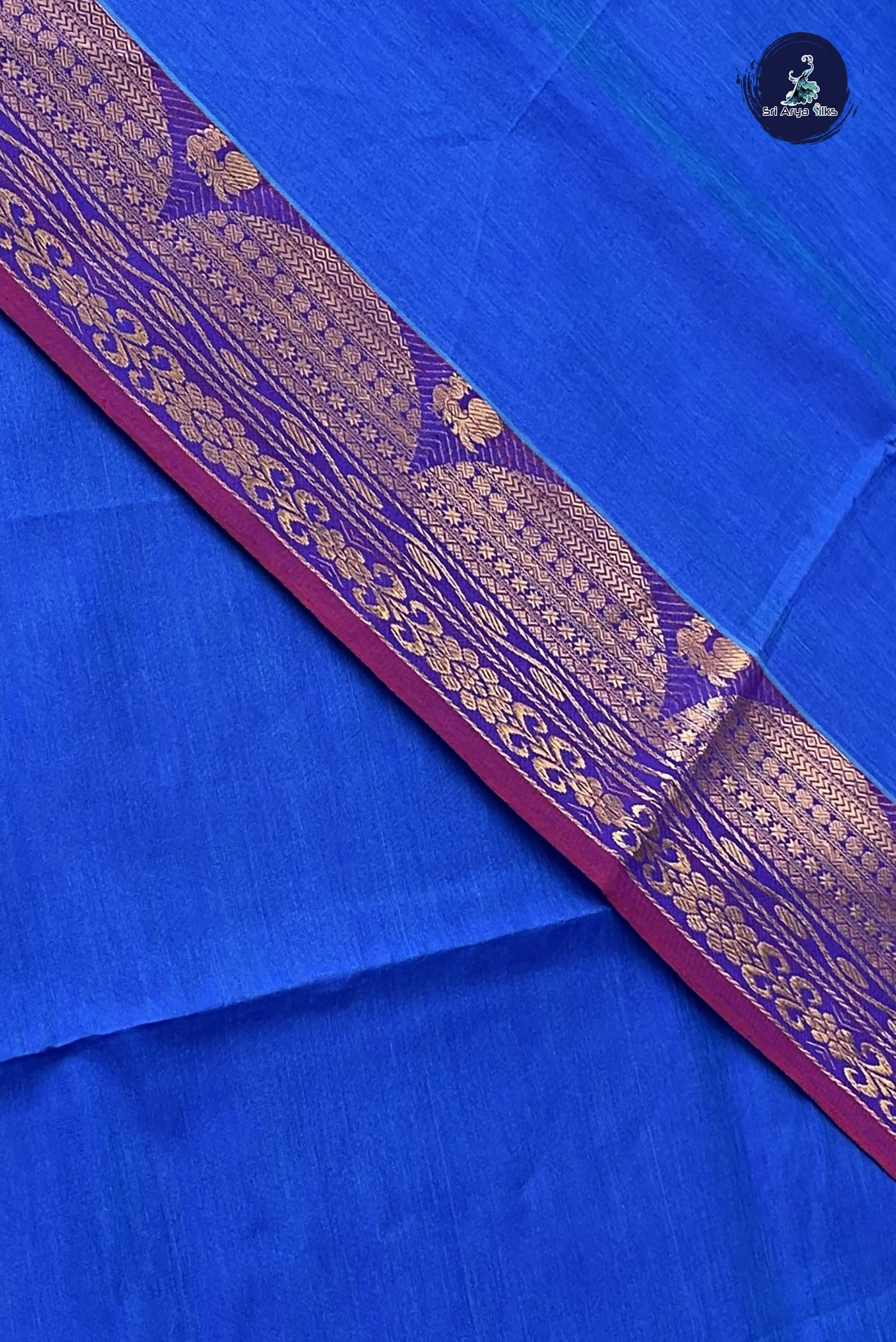Blue Kanchi Semi Silk Cotton Saree With Plain Pattern