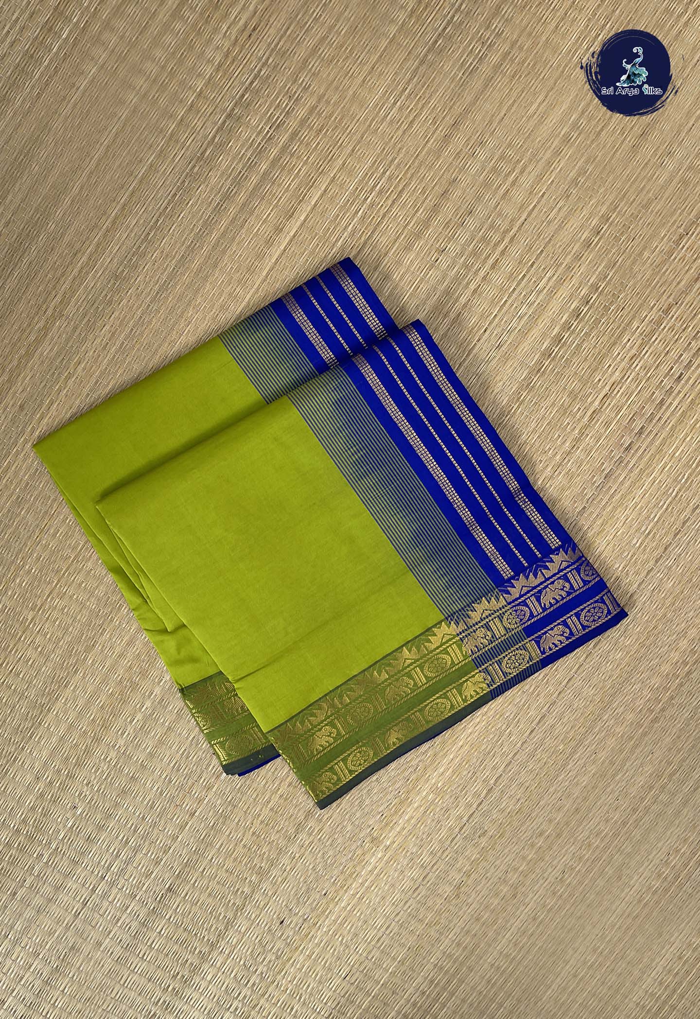 Lime Green Kanchi Semi Silk Cotton Saree With Plain Pattern