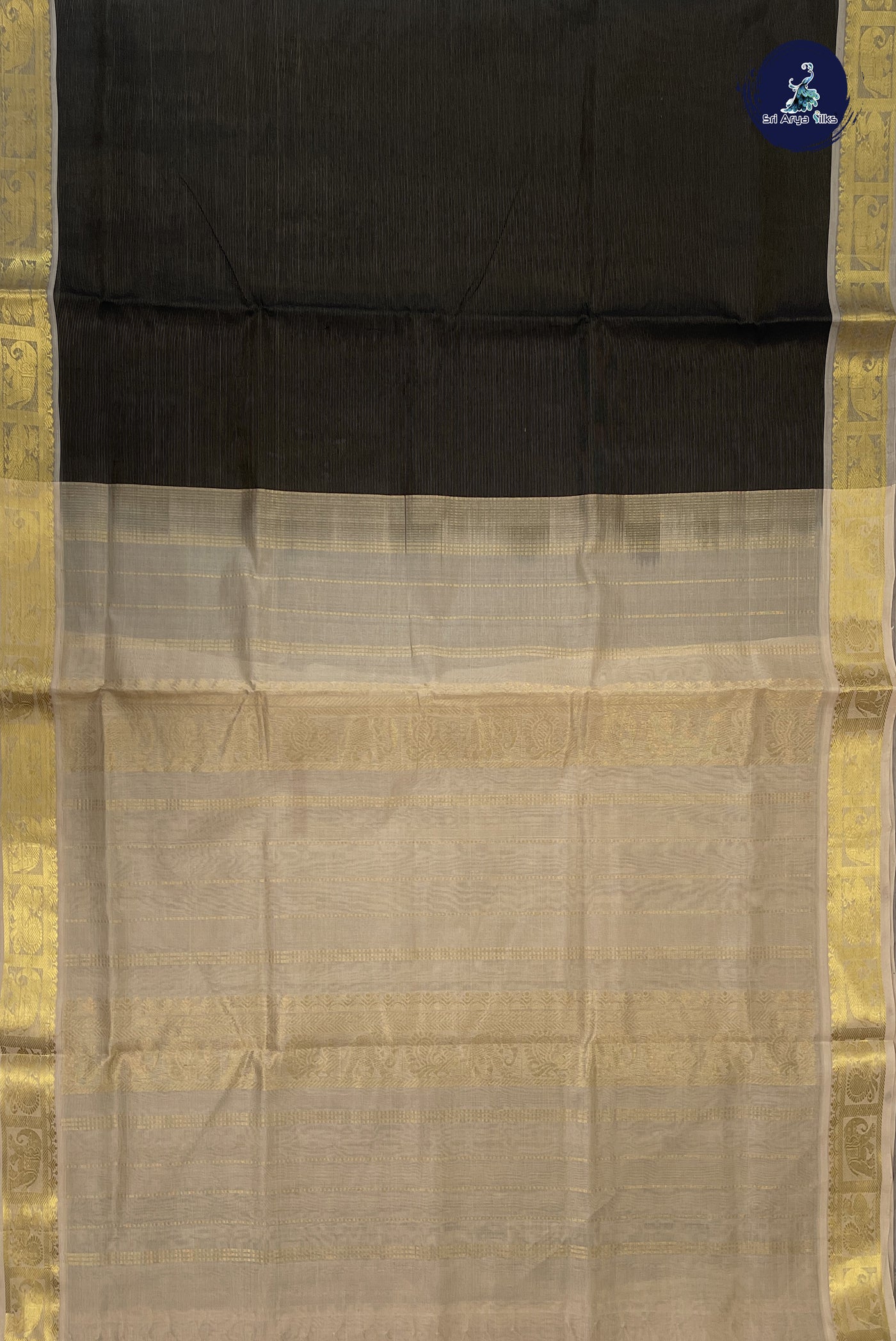 Black Vaira Oosi Silk Cotton Saree With Vaira Oosi Pattern