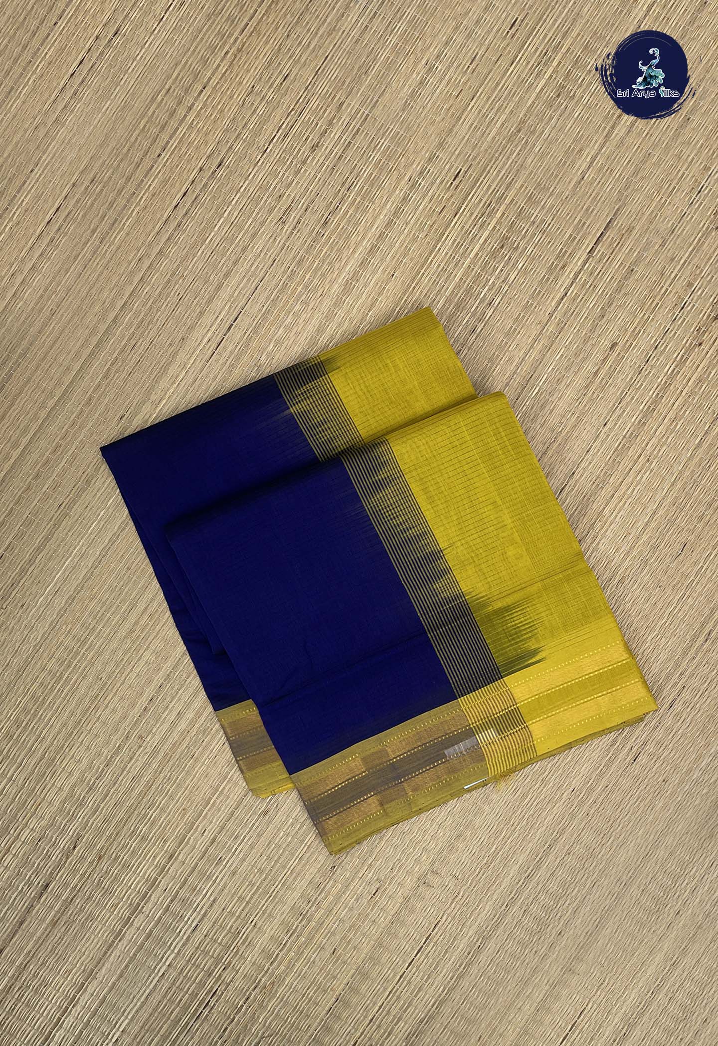 Navy Blue Simple Silk Cotton Saree With Doria Lines Pattern